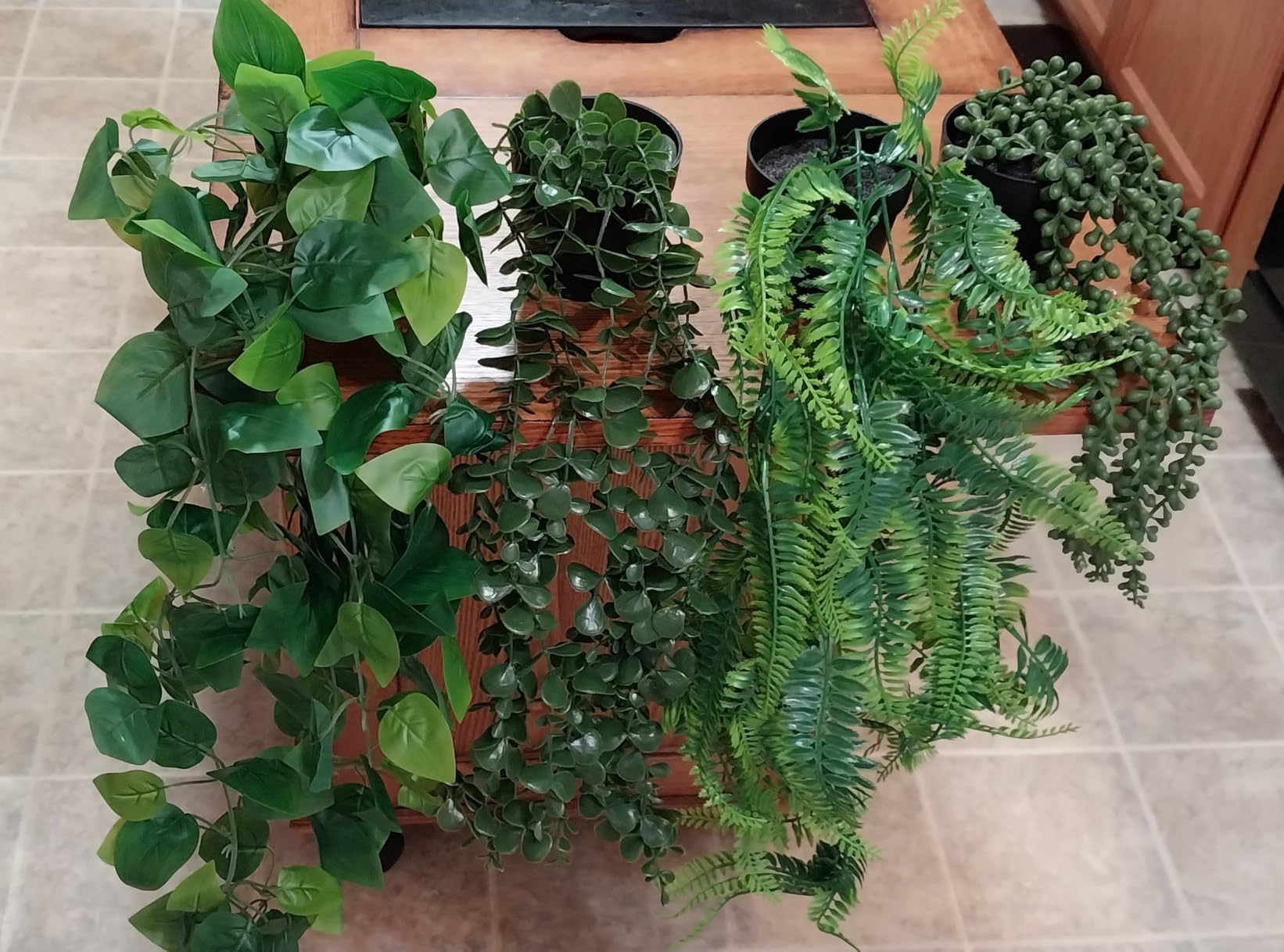 Der Rose 4Pcs Fake Hanging Plants with Lush Cascading Greenery | Artificial plants with black pots, 20-34 in long faux vine, for bathroom, kitchen, living room wall, shelf decor indoor customer photo 2