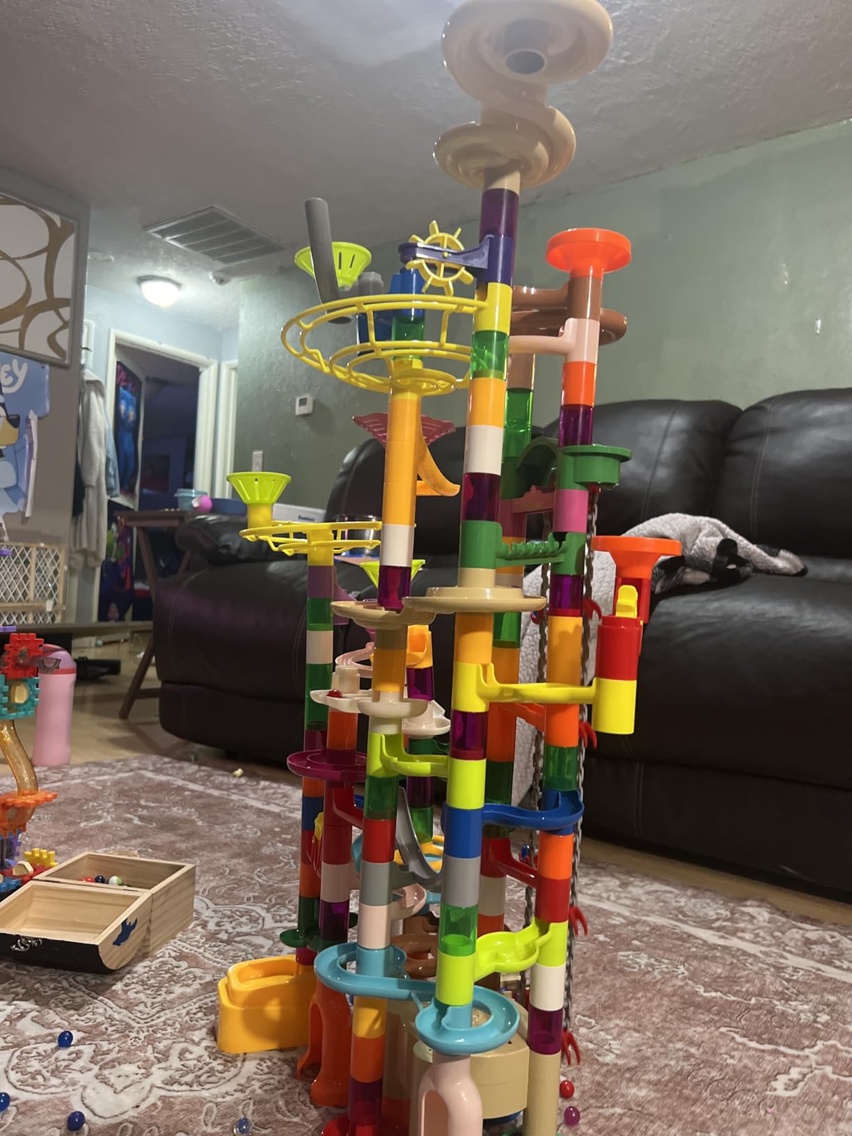 JOYIN 236Pcs Glowing Marble Run with Motorized Elevator - Construction Building Blocks Toys with 30 Glow in The Dark Plastic Marbles, STEM Toy for Boys and Girls, Birthday Gift, Easter Basket Stuffers customer photo 2