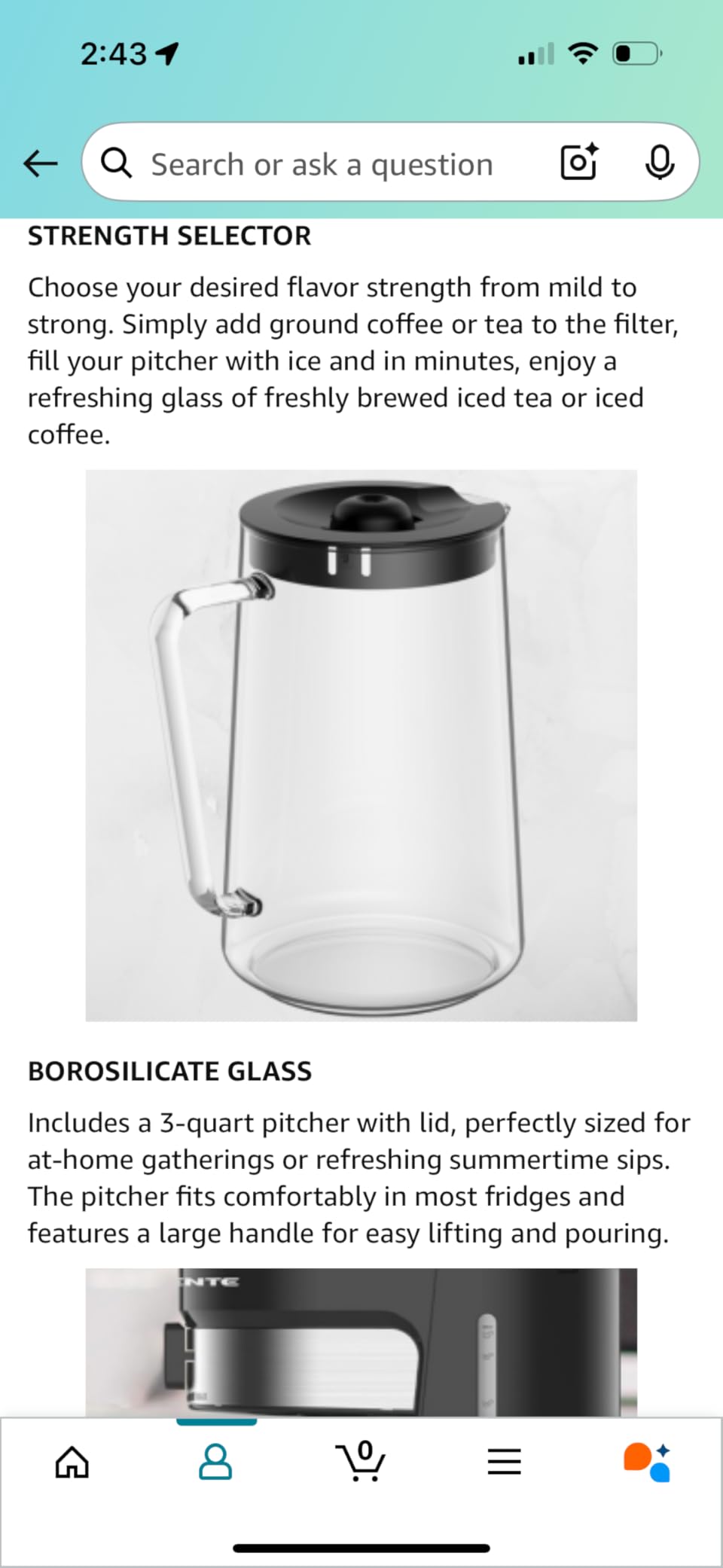OVENTE Iced Tea and Coffee Maker with 3QT Pitcher, Black CMT215B, Sliding Brew Strength Selector, Removable Filter Basket customer photo 1