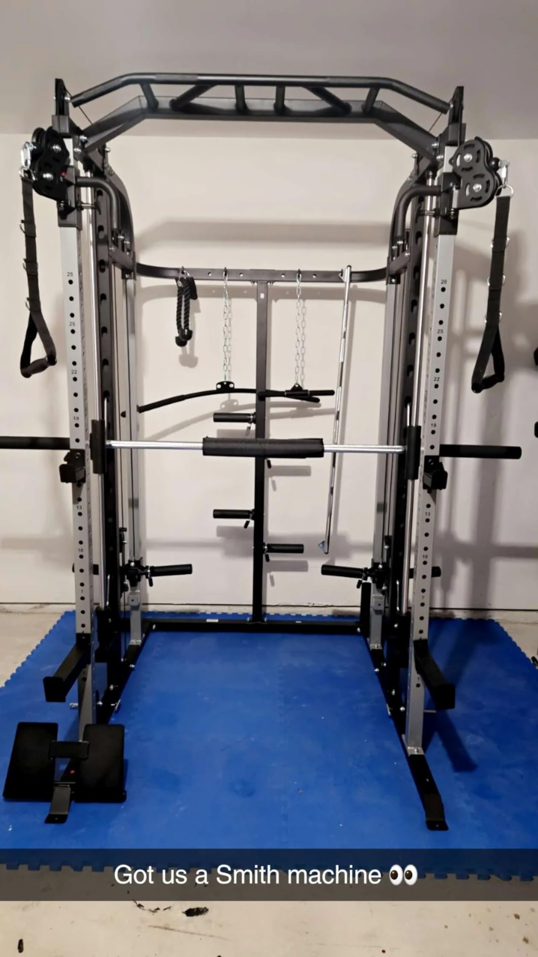 Smith Machine, Multifunctional Power Cage Rack with Smith Bar and Cable Pulley System, and LAT Pull Down Machine for Home Gym customer photo 2