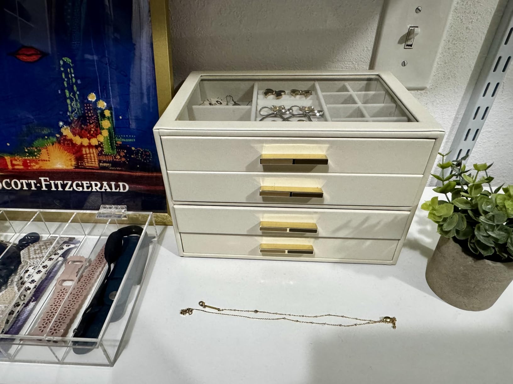 VLANDO Jewelry Box Organizer, 3-Layer Storage Drawers, Glass Window, Modern | Stylish Color-Blocked Design Metal Handle, Jewelry Storage Organizer for Rings, Earrings, Bracelets, Gift for Women Girls customer photo 2