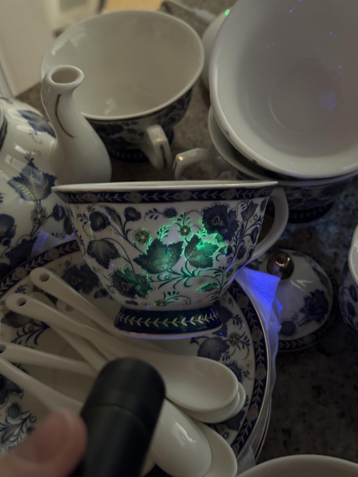 fanquare Porcelain Tea Sets,Blue British Coffee Cups& Saucer Service for 6, with Teapot,Sugar Bowl,Creamer Pitcher and Golden Metal Rack customer photo 2
