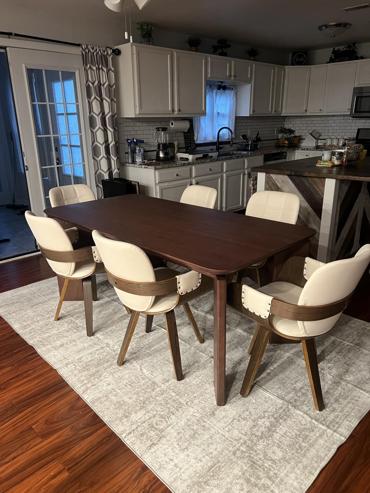 Swivel Dining Chairs, Mid Century Modern Chairs with Arms and Curved Back | Walnut Bentwood Frame, Low Maintenance, Faux Leather Reception Room Chairs, Ideal for Kitchen, Living Room, Reception, Desk customer photo 1