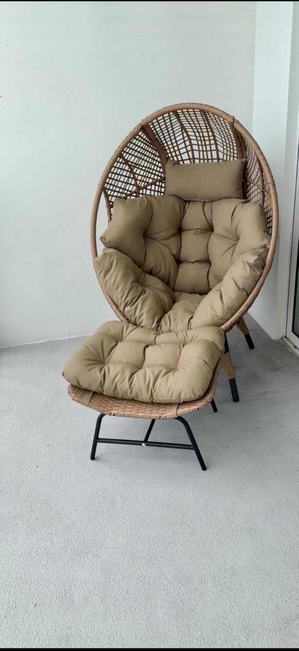 NICESOUL Wicker Egg Chair with Ottoman, Indoor Outdoor Egg Basket Lounge Chair w/Cushion, Oversized Egg Seat with Legs 440 Lbs, Comfy Cozy Boho Style Nest Chair w/Footrest for Patio, Balcony, Beige customer photo 1