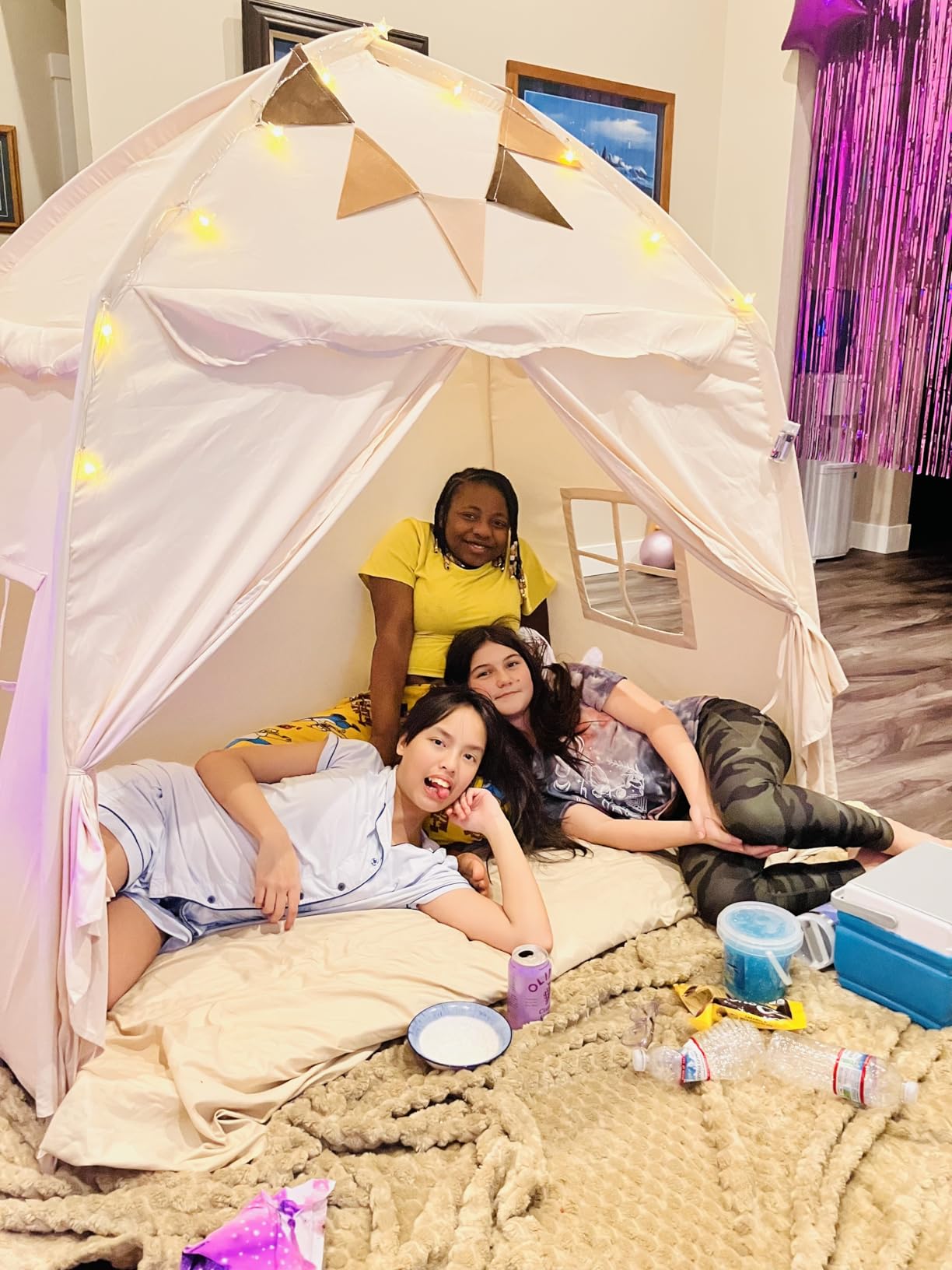 Little Dove Extra Large Kids Play Tent with Flags & Star Lights, Portable & Foldable Teepee Tents, Dome Tent Playhouse for Indoor & Outdoor Use, Kids Tent for Boys & Girls, 59x39x59 in, Cream customer photo 1