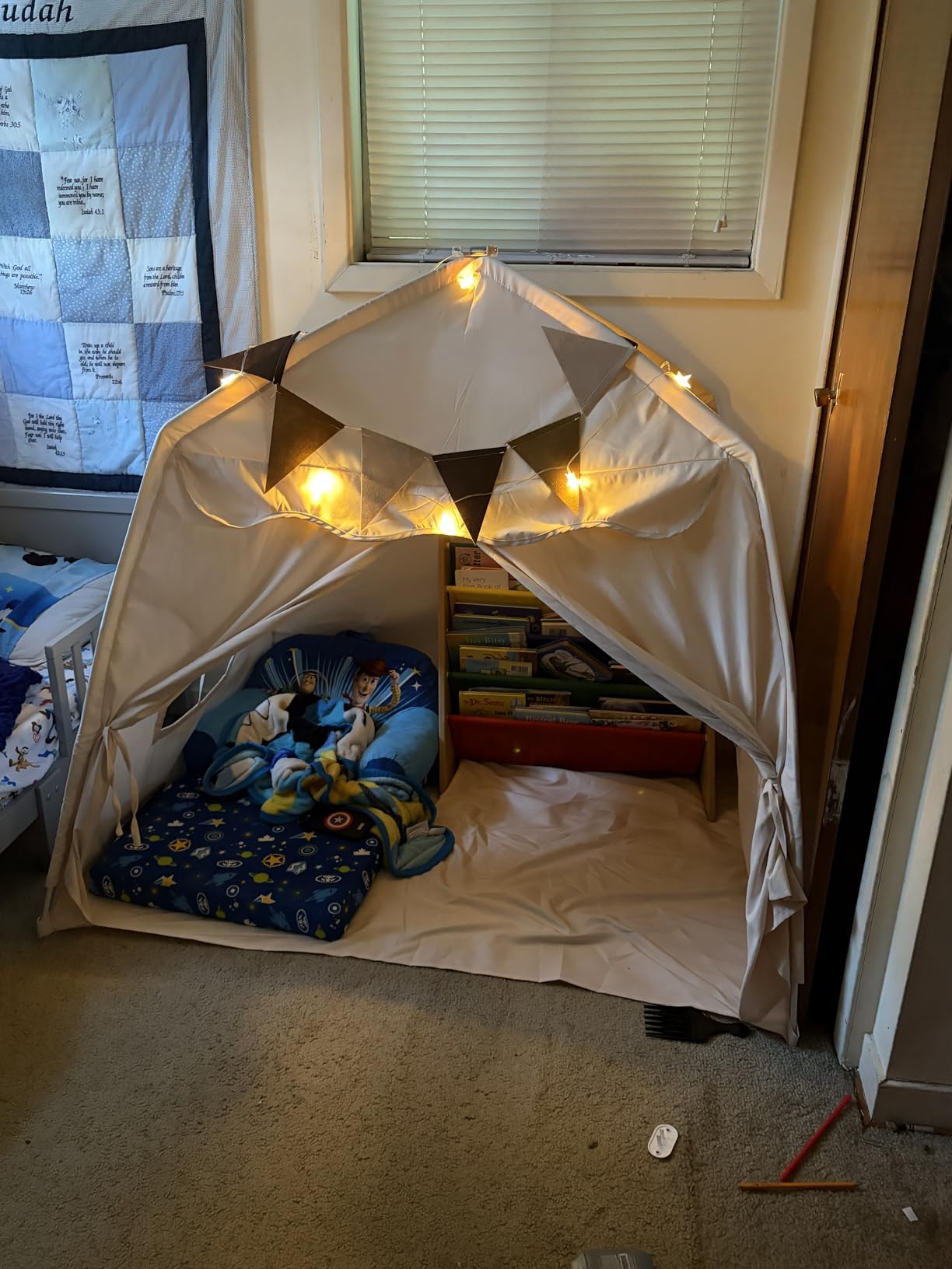 Little Dove Extra Large Kids Play Tent with Flags & Star Lights, Portable & Foldable Teepee Tents, Dome Tent Playhouse for Indoor & Outdoor Use, Kids Tent for Boys & Girls, 59x39x59 in, Cream customer photo 2