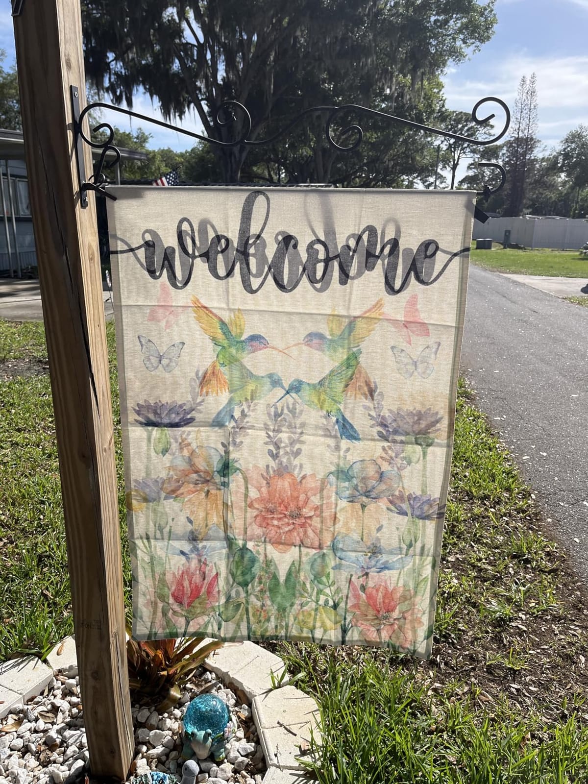 AVOIN colorlife Welcome Hummingbird Spring Flowers Garden Flag 12x18 Inch | Double Sided, Weather & Fade Resistant, Yard Outdoor Decoration, for Outside customer photo 2