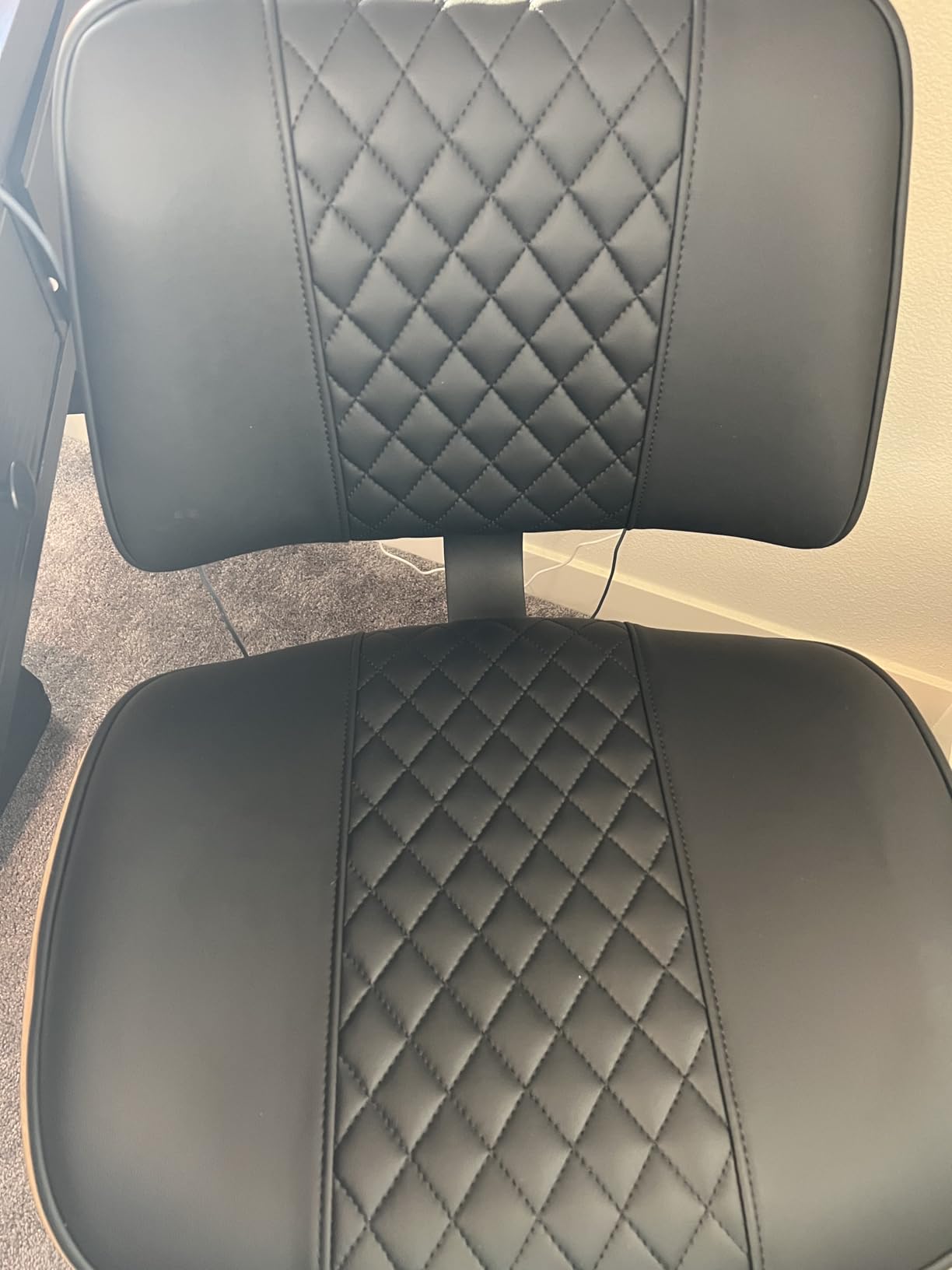 Home Office Chair No Arms with Wheels, Adjustable Height Small Desk Chair, PU Leather Mid Back 360 Swivel Computer Chair, Armless Modern Walnut Chair for Office, Reading Meeting Room (Beige) customer photo 2