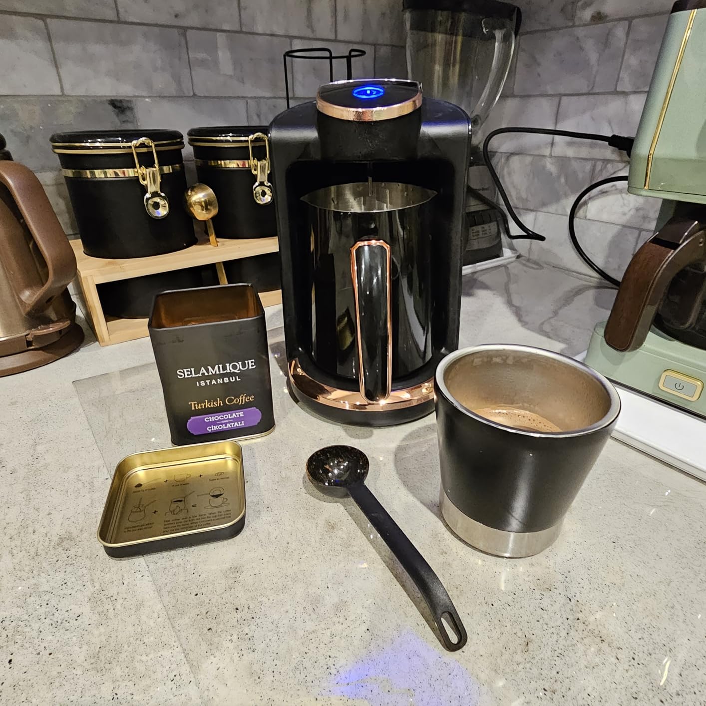 Any Morning Turkish & Greek Coffee Maker-Machine, 1 to 4 Cups Capacity, 100% BPA Free, 400W Electric Coffee Pot with Cook Sense Technology, Anti-Spill Design, Authentic Foamy Brew, Black customer photo 1