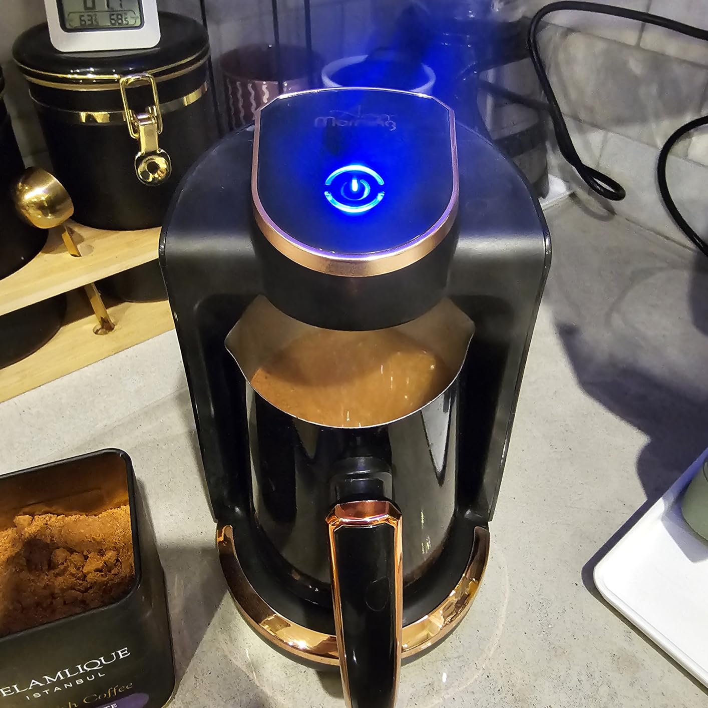 Any Morning Turkish & Greek Coffee Maker-Machine, 1 to 4 Cups Capacity, 100% BPA Free, 400W Electric Coffee Pot with Cook Sense Technology, Anti-Spill Design, Authentic Foamy Brew, Black customer photo 2