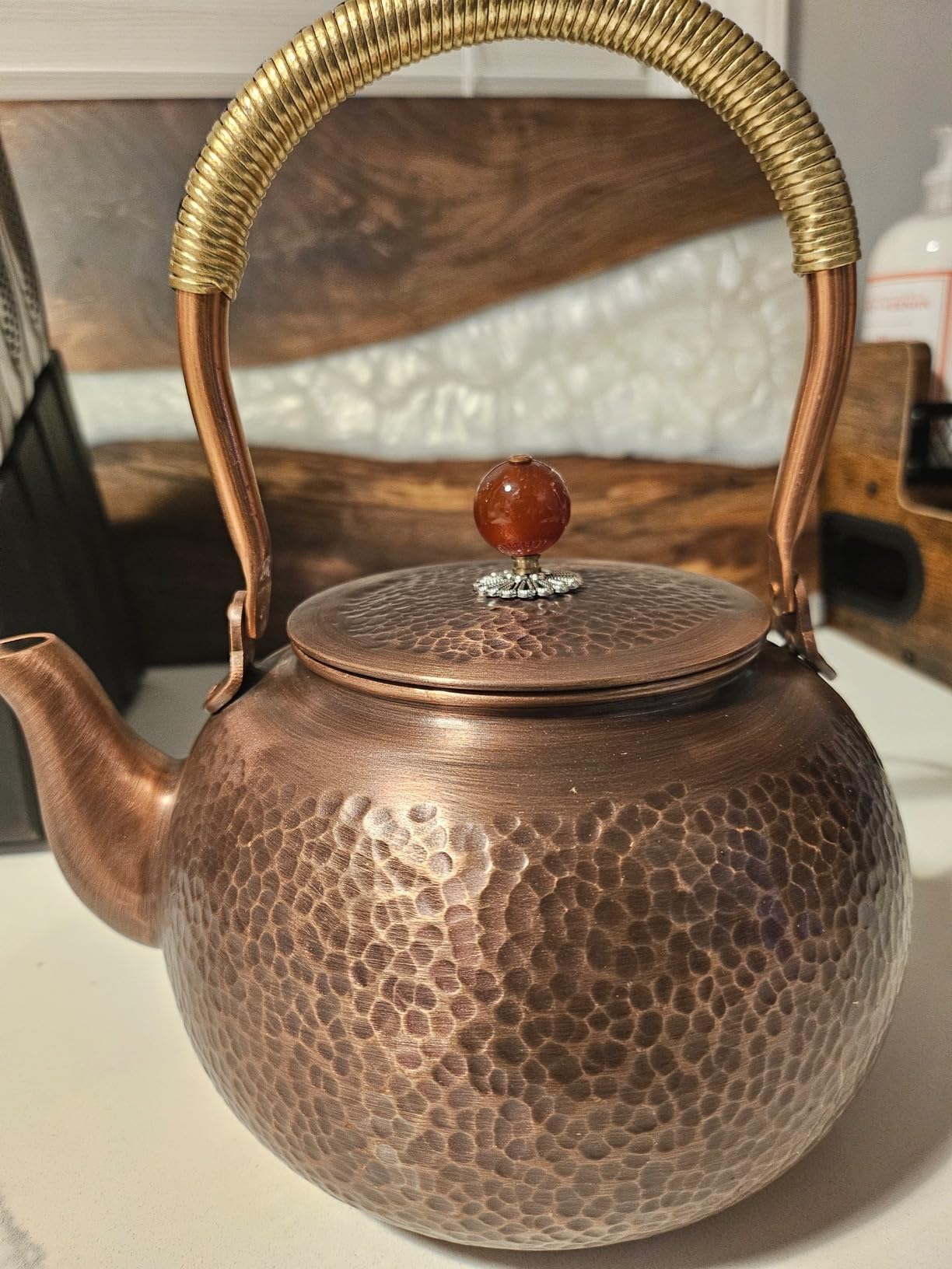 Hammered Copper Tea Kettle for Stove Top, Handmade Teapot without Harmful Coating, Extra Thick Stovetop Tea Pot 1.6 Quart (1500ml) customer photo 2