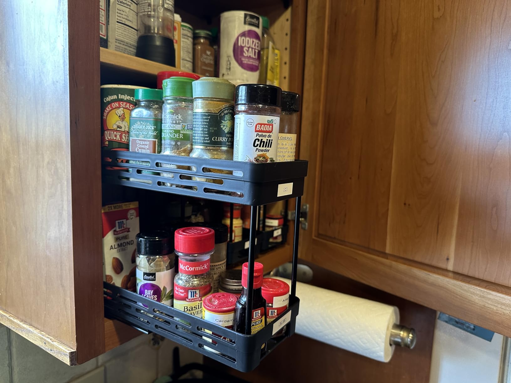 Pull Out Spice Rack Organizer for Cabinet, 3 Packs Slide Out Spice Racks Organizer, Spice Cabinet Organizers, Cabinet Size Need:12'' Highx11'' Deepx5'' Wide,Each Tier Hold 10 Spice Jar - 2 Tier, Black customer photo 1