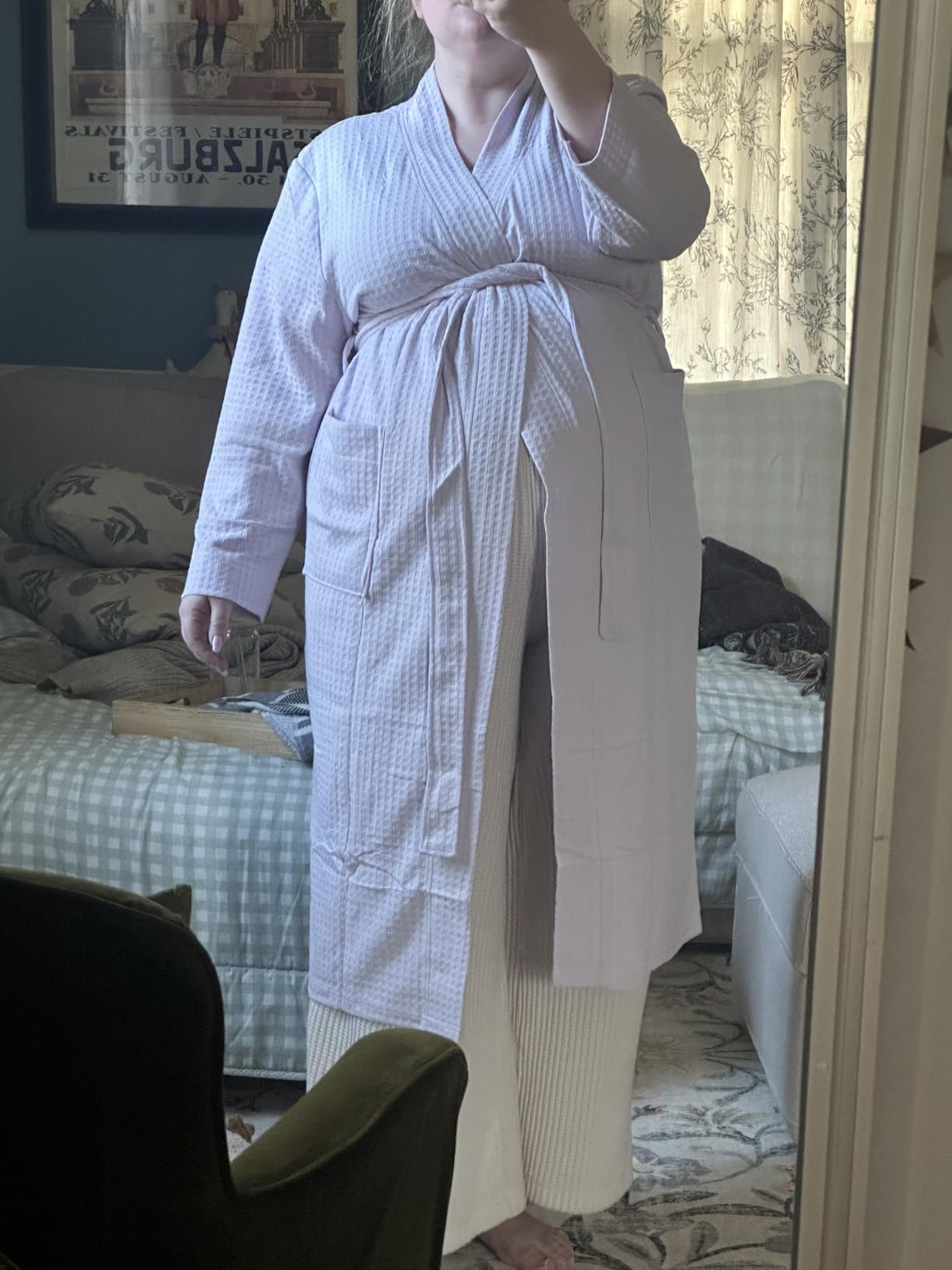 PAVILIA Womens Waffle Robe Lightweight Cotton Blend Bathrobe with Pockets | 230GSM Breathable Waffle Spa Summer Robe, Full Length Relaxed Fit, Adjustable Belt, 2 Pockets. Machine Washable, S-3XL customer photo 1