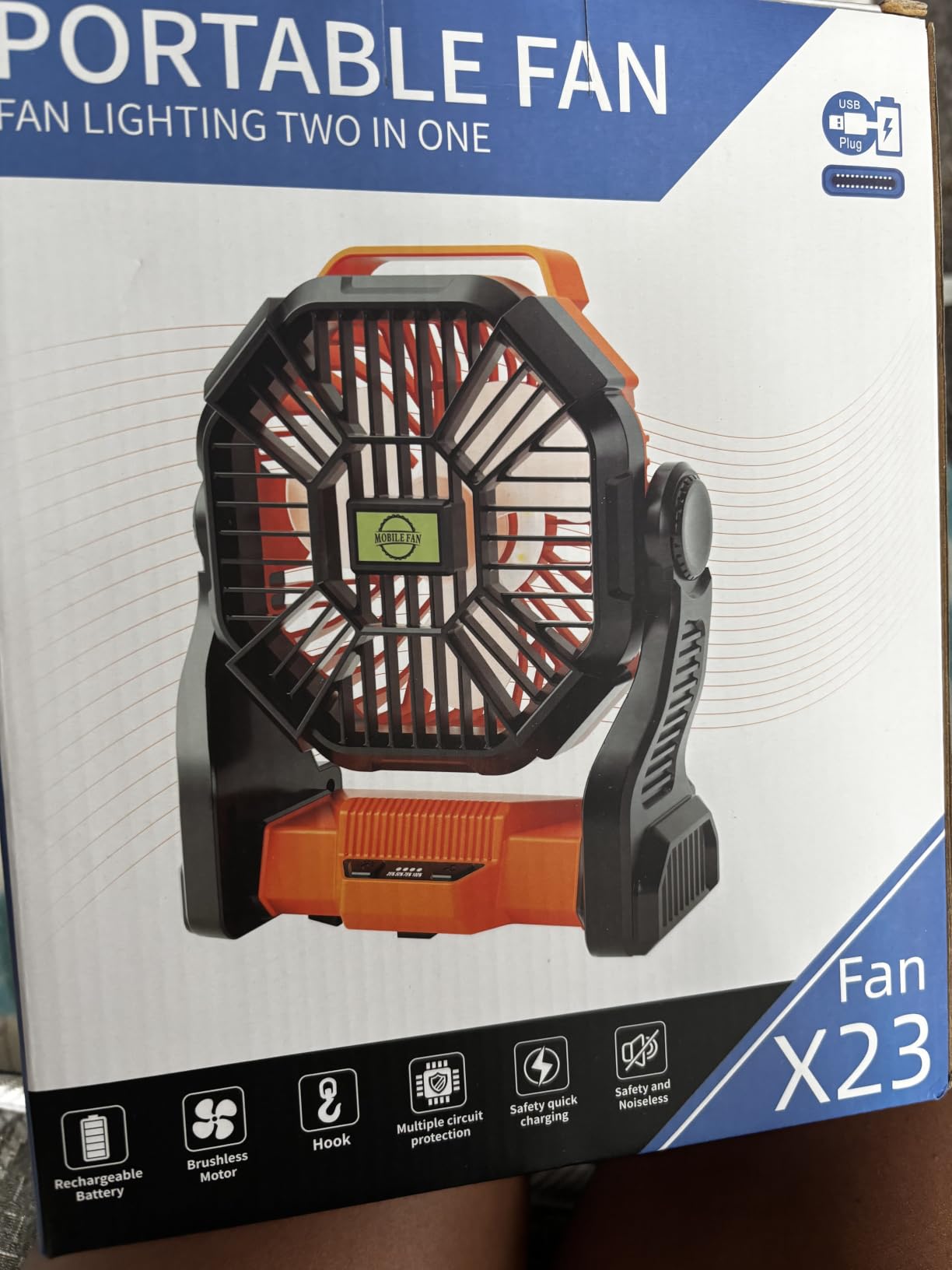 20000mAh Portable Fan Rechargeable Battery Powered Fan Camping Essentials | TDLOL Cordless Rechargeable Battery Operated Camping Fan with Light and Hook,USB Personal Fans Outdoor Beach Tent Travel Desk customer photo 1