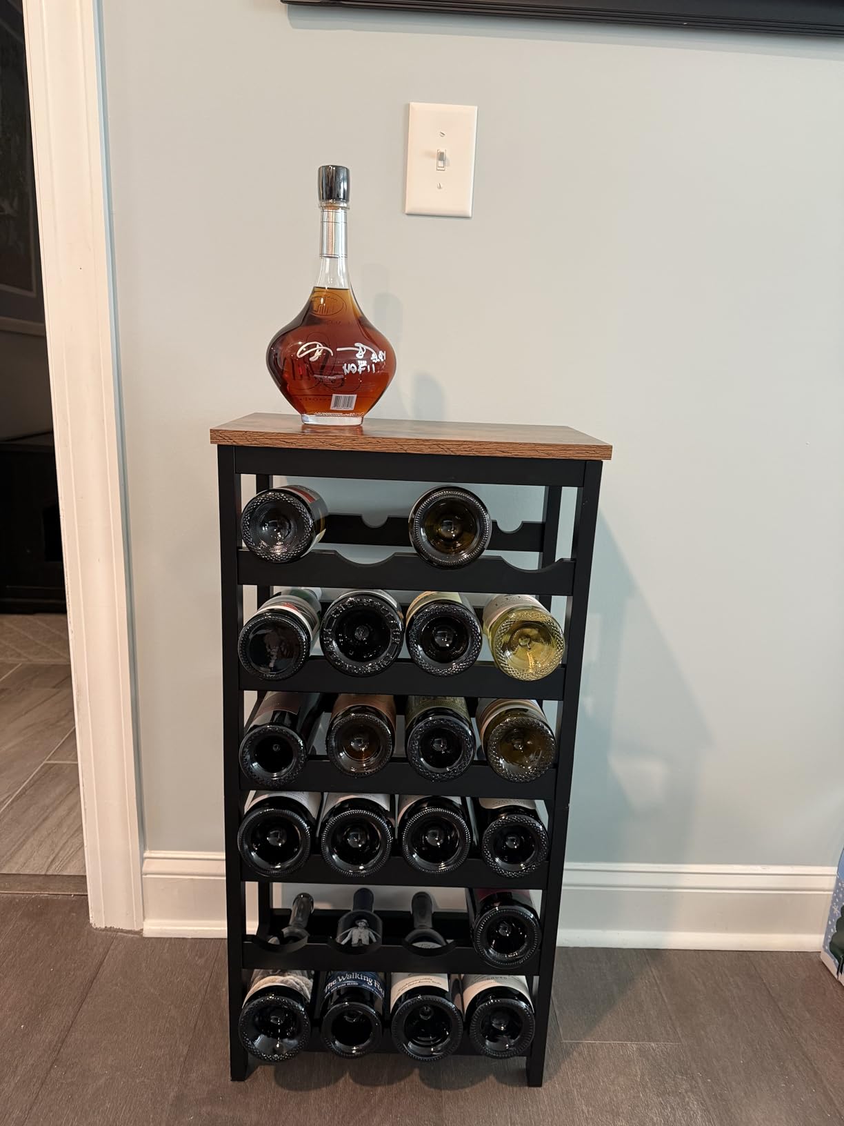 MOGELAFOO 6 Tier Bamboo Wine Rack Freestanding Floor, 24 Bottles Wine Storage Shelves with Table Top, Stackable Wine Display Rack for Kitchen, Bar, Dining Room, Rustic Brown and Black customer photo 1