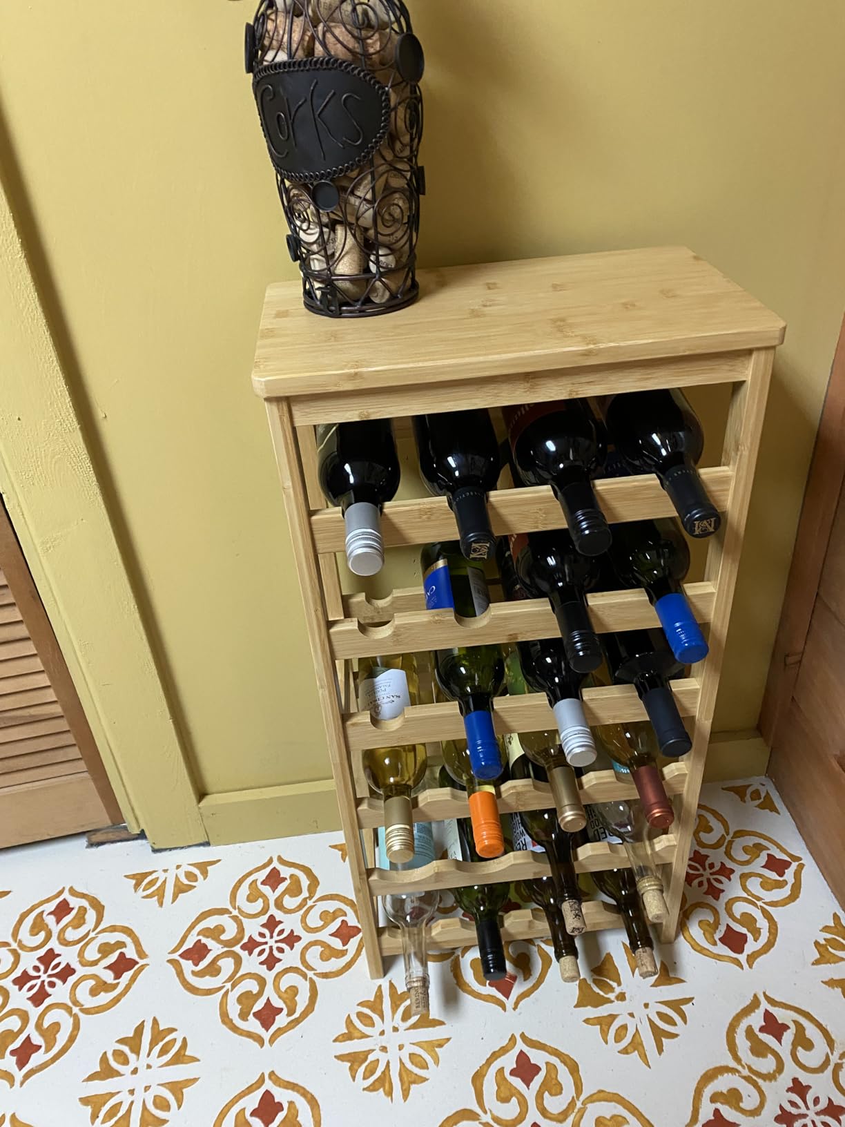 MOGELAFOO 6 Tier Bamboo Wine Rack Freestanding Floor, 24 Bottles Wine Storage Shelves with Table Top, Stackable Wine Display Rack for Kitchen, Bar, Dining Room, Rustic Brown and Black customer photo 2