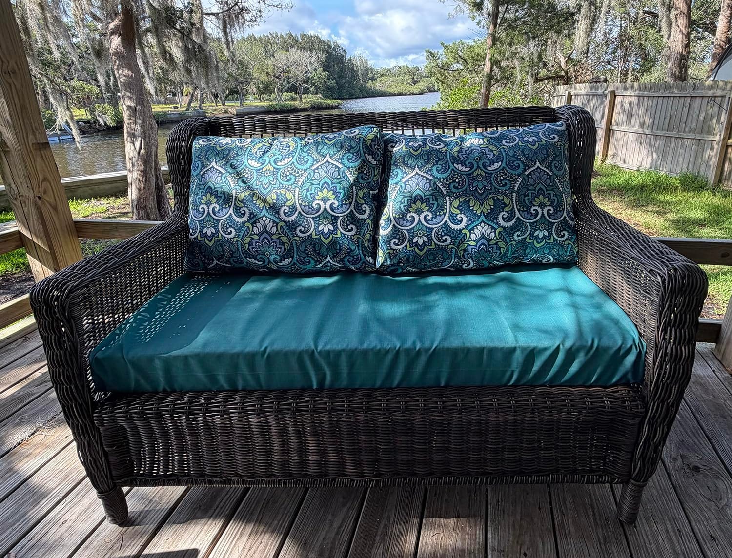 Arden Outdoor Loveseat Cushion Set, 48 x 24, Rain-Proof, Fade Resistant, Cushion Set for Couch, Bench, and Swing Sapphire Blue Leala customer photo 2