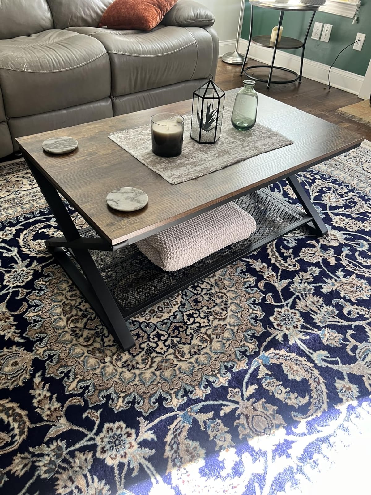 LVB Coffee Table for Living Room, 2 Tier Tea Table, 47 inch, Rustic Brown customer photo 2