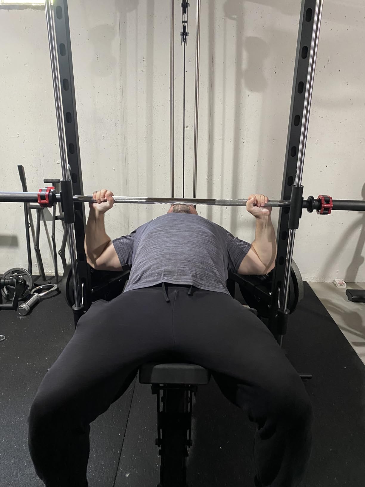 RitFit Smith Machine Power Rack with LAT-Pull Down System | Half Smith Machine with Landmine, Barbell Bar, Plate Storage Pegs and More Training Attachment customer photo 1
