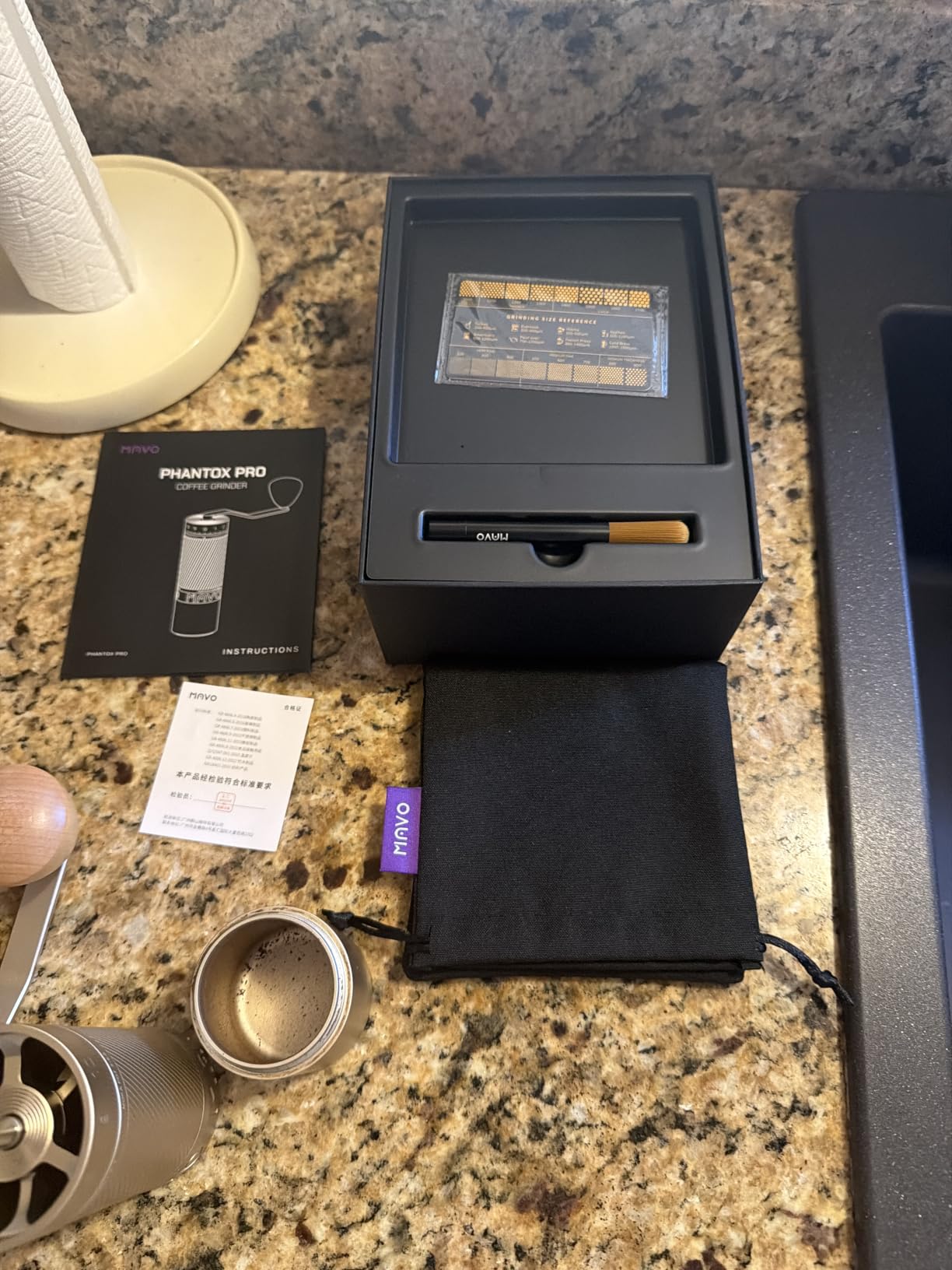 MAVO Manual Coffee Grinder, Phantox Pro Burr Coffee Grinder, Professional 45mm Stainless Steel Grinding Core, Capacity 30g, 120 Clicks Adjustment, Hand Coffee Grinder for Espresso, Pour Over, Black customer photo 2