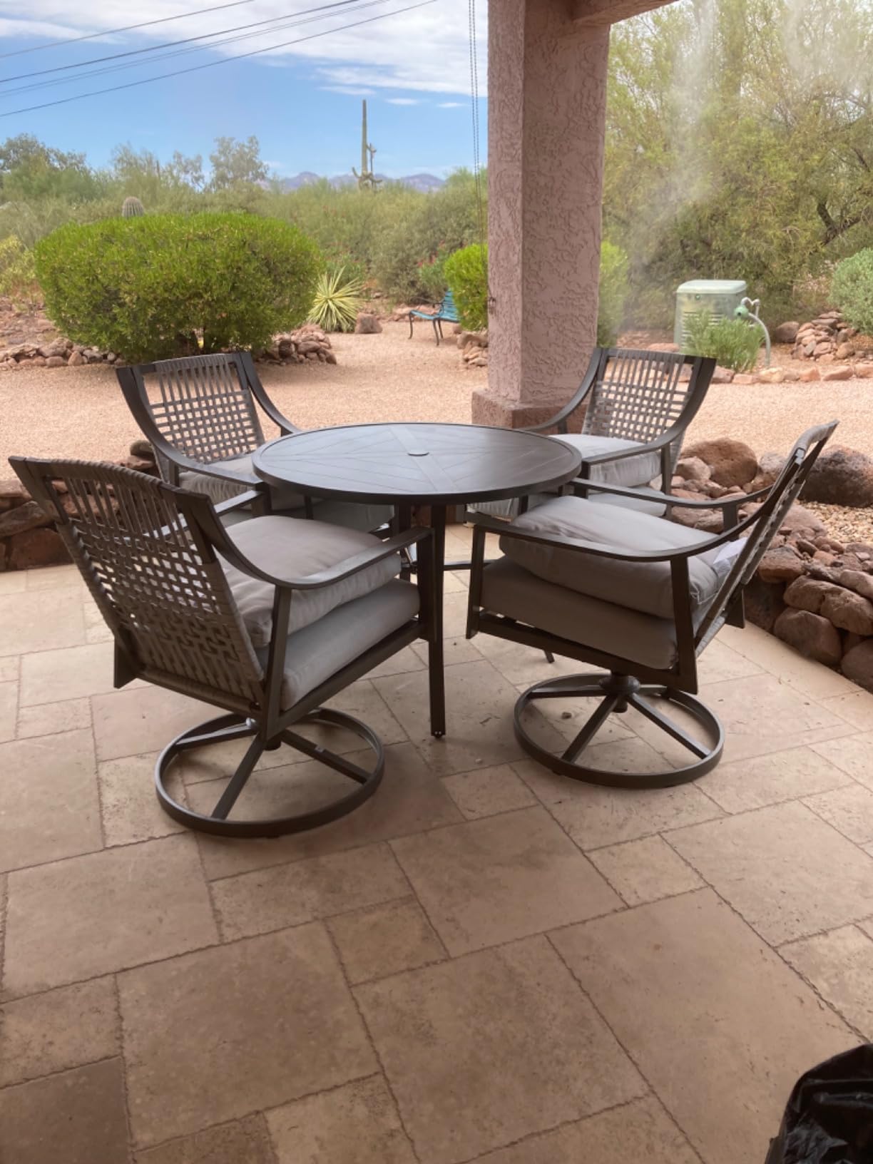 NATURAL EXPRESSIONS 5-Piece Outdoor Patio Dining Set, 4pcs Patio Swivel Rocking Chairs and 38'' Round Dining Table with 1.65'' Umbrella Hole customer photo 1