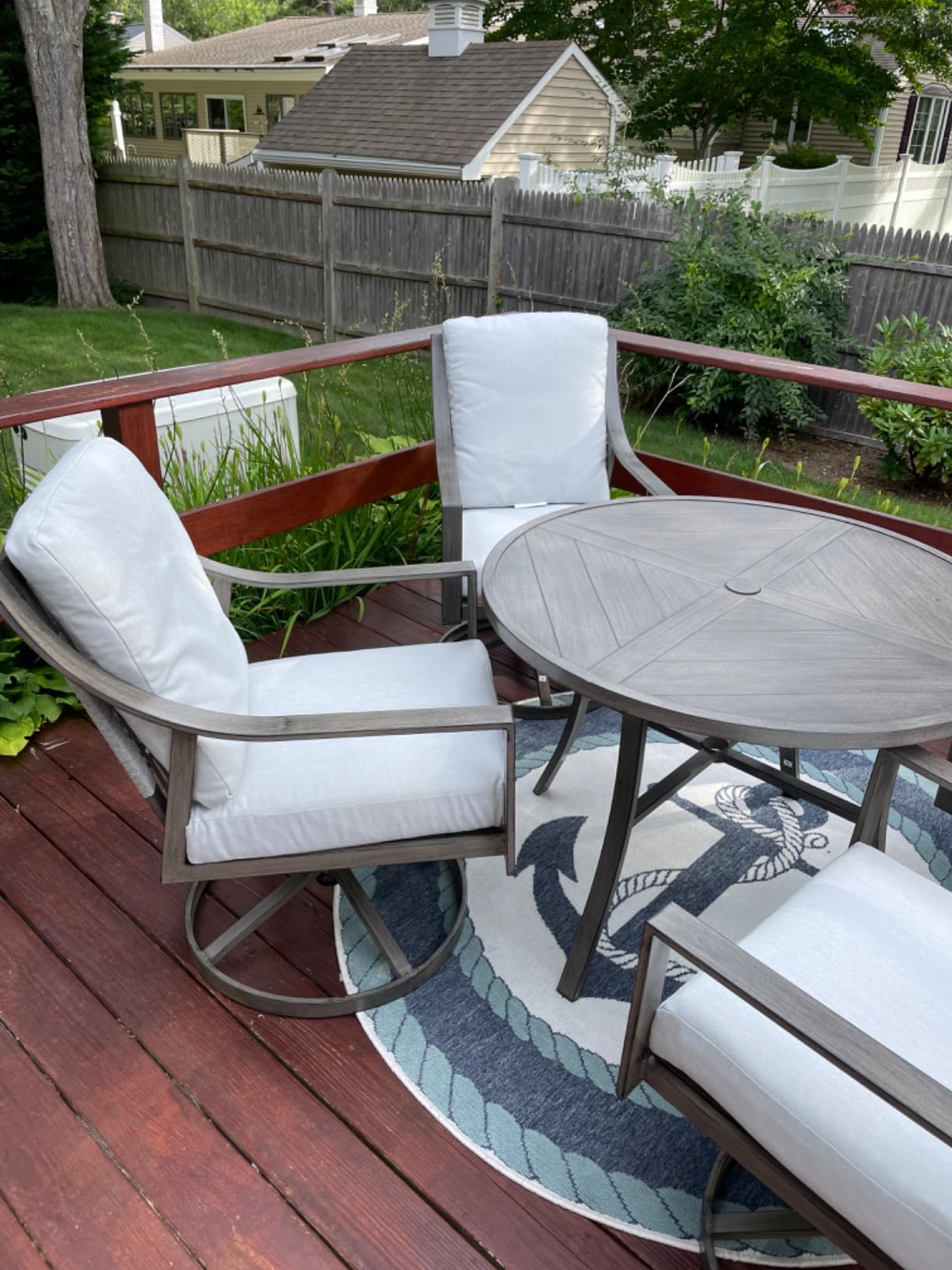 NATURAL EXPRESSIONS 5-Piece Outdoor Patio Dining Set, 4pcs Patio Swivel Rocking Chairs and 38'' Round Dining Table with 1.65'' Umbrella Hole customer photo 2