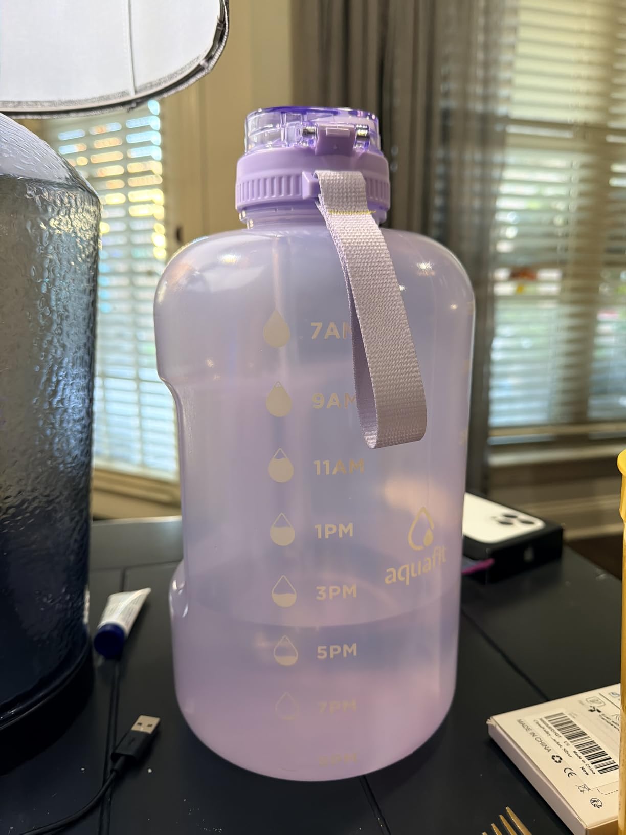 AQUAFIT Gallon Water Bottle with Time Marker, 2in1 Lid | BPA Free 128 oz Water Bottle with 2in1 Straw and Chug Lid - Leakproof Gym Water Bottle with Carry Handle (Gray) customer photo 1