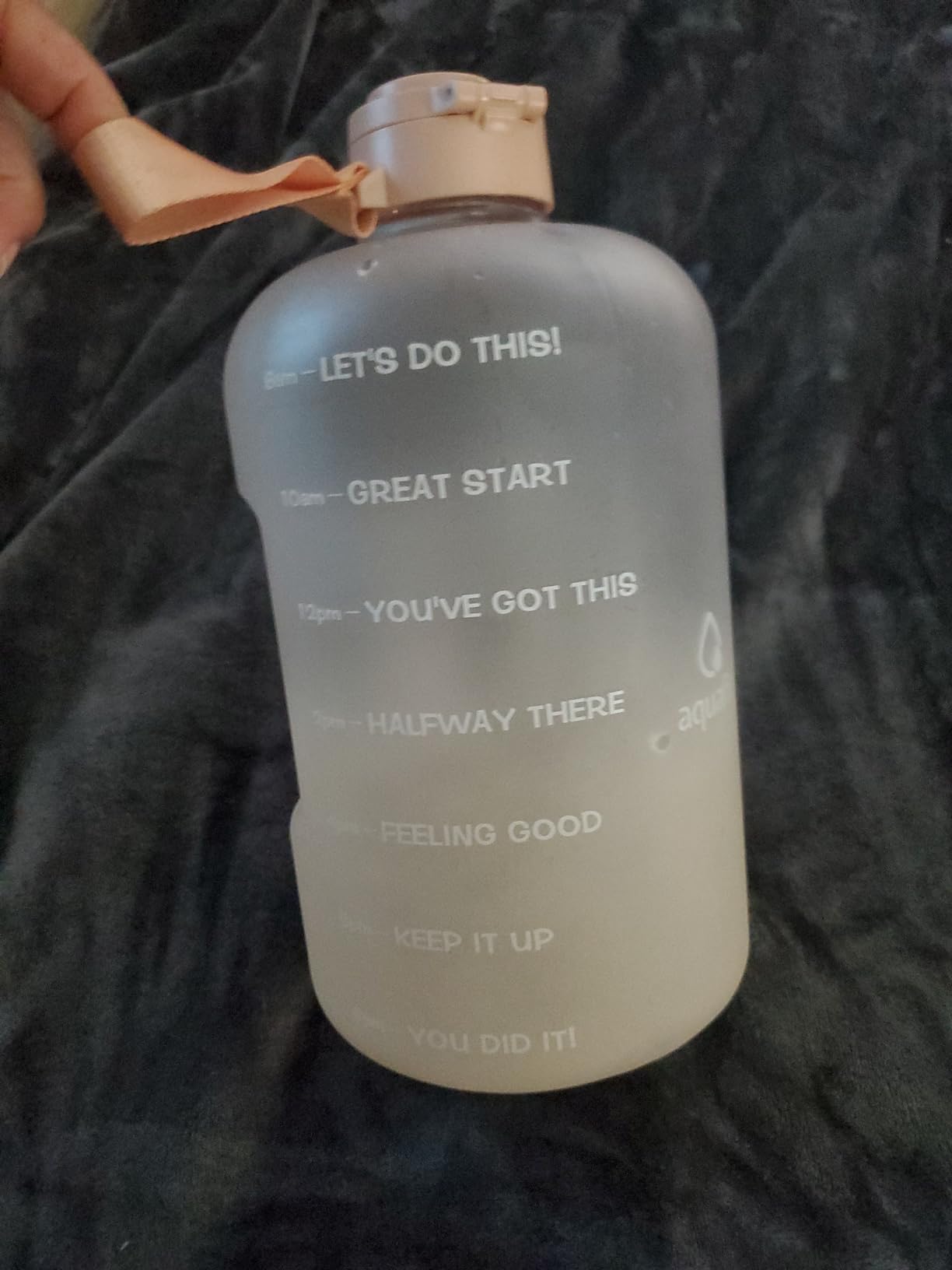 AQUAFIT Gallon Water Bottle with Time Marker, 2in1 Lid | BPA Free 128 oz Water Bottle with 2in1 Straw and Chug Lid - Leakproof Gym Water Bottle with Carry Handle (Gray) customer photo 2