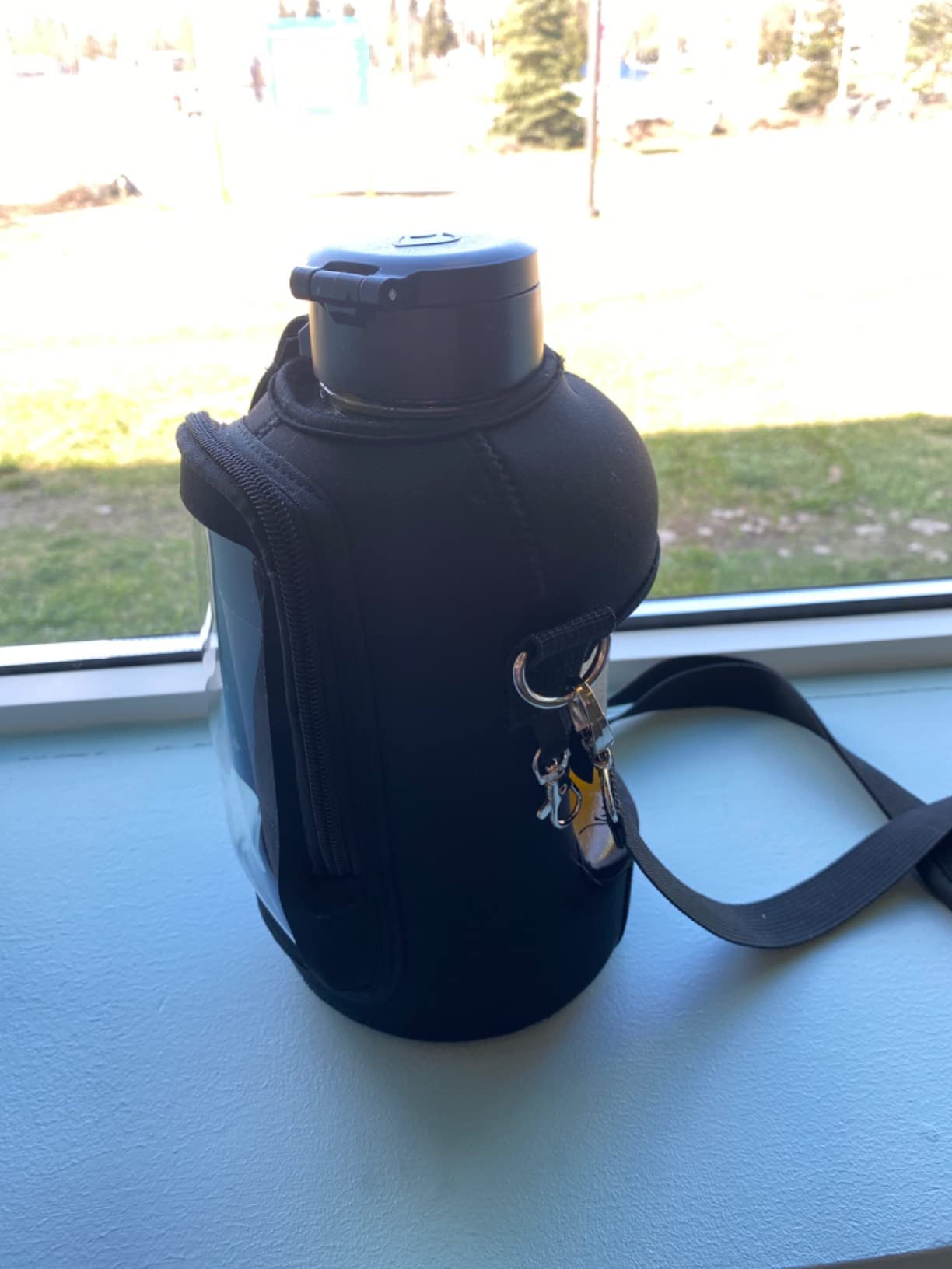 AQUAFIT Gallon Water Bottle with Time Marker, 2in1 Lid | BPA Free 128 oz Water Bottle with 2in1 Straw and Chug Lid - Leakproof Gym Water Bottle with Carry Handle (Aqua) customer photo 2