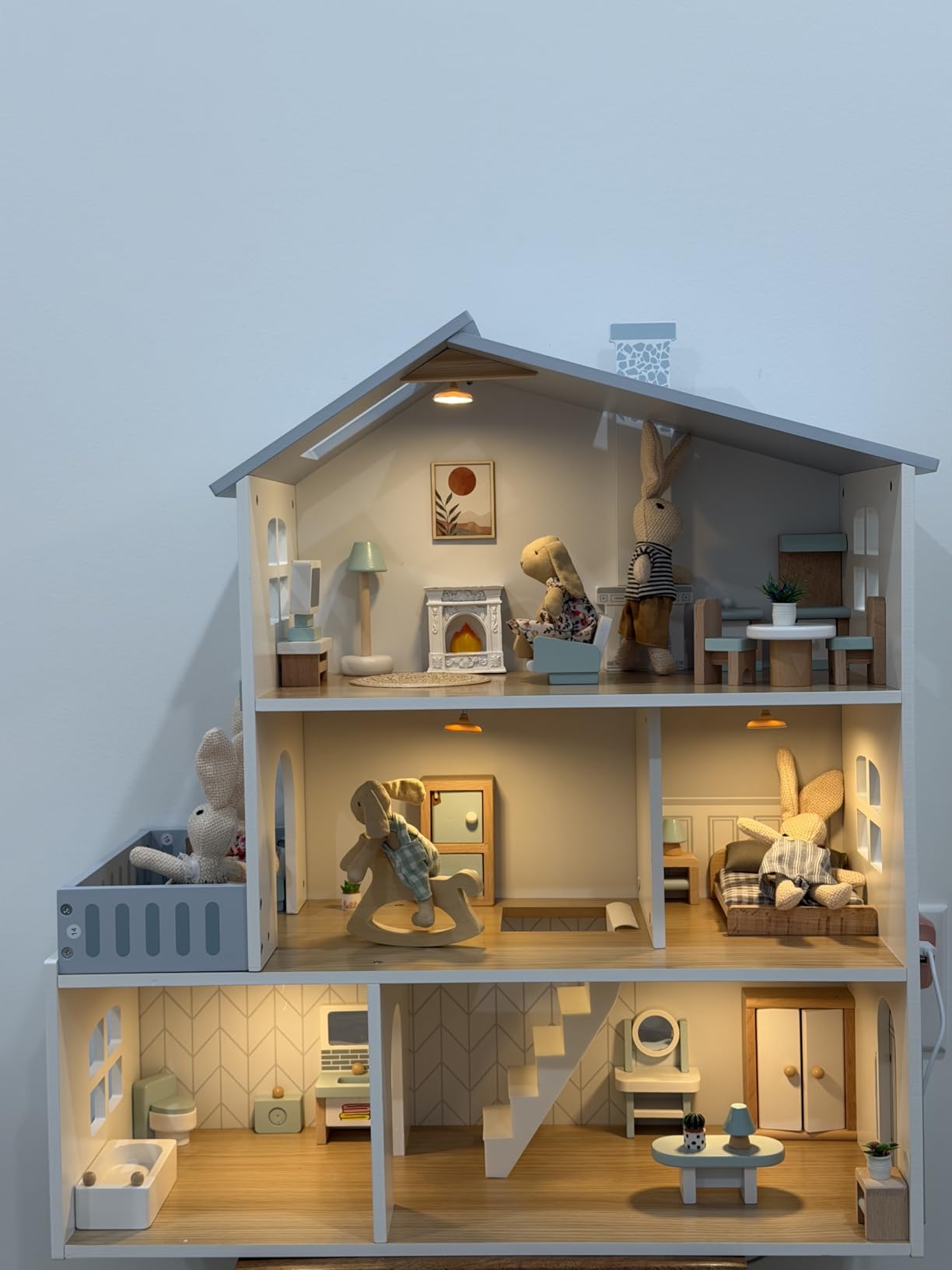 ROBUD Doll House, Wooden Dollhouse with 6 Rooms, 29-pcs Realistic Accessories, Dollhouse Playset for 4-6 Inch Dolls, Gifts for Kids & Toddlers, Nordic Style, Ages 3+ customer photo 1