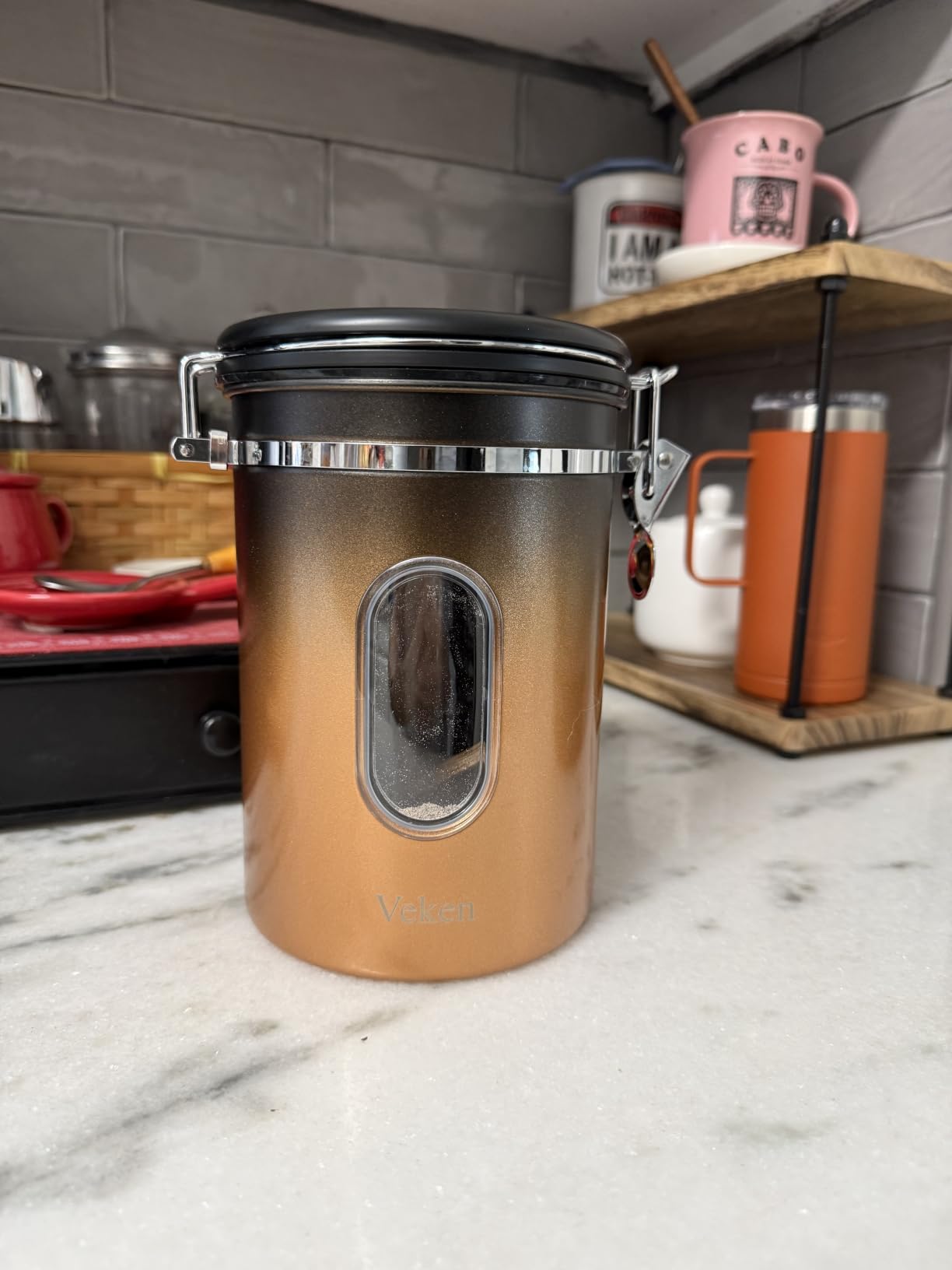 Veken Coffee Canister with Window, Airtight Stainless Steel Container, 16OZ | Kitchen Food Storage Pantry Organizers for Beans, Ground, Espresso, Rice, Tea, Sugar, Bar Accessories, Gifts, Lids, Jars, Scoop, Black customer photo 1