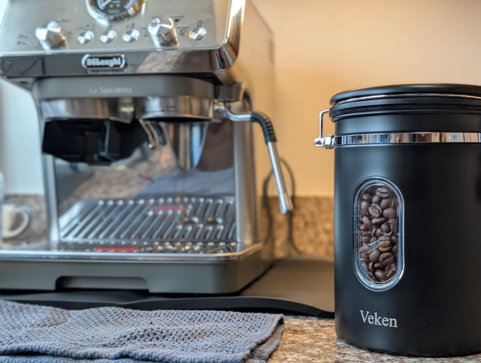 Veken Coffee Canister with Window, Airtight Stainless Steel Container, 22OZ | Gifts For Women, Kitchen Food Storage for Beans,Ground,Espresso,Rice,Tea,Sugar,Cereal,Bar Accessories,Lids,Jars, Scoop, Cream customer photo 2