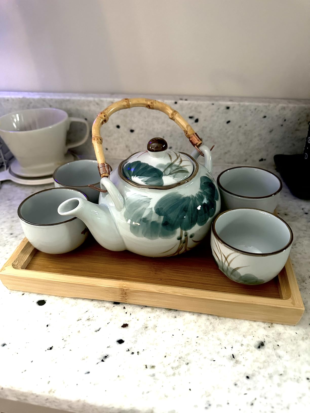 Japanese Tea Set Porcelain Tea Set with Teapot and Tea Cup Set for 4, Blue and White Tea Sets for Adults with Stainless Infuser and Bamboo Tray (Plum & Bamboo) customer photo 1