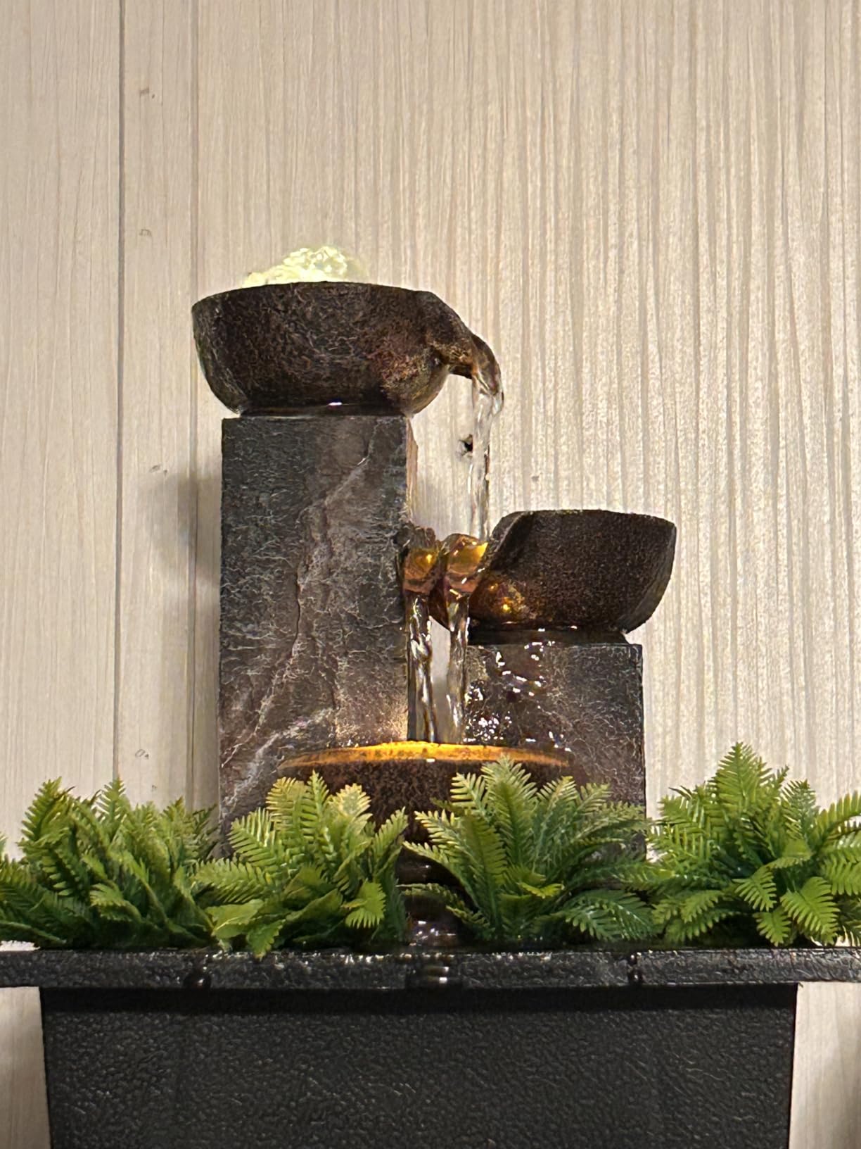 Tolevoit Three Bowls with Rotating Ball Flowing Tabletop Fountain Home Décor Indoor Decor Waterfall Sound Zen Mini Fountain Warm Led Light Pebbles Stone(23114) customer photo 2