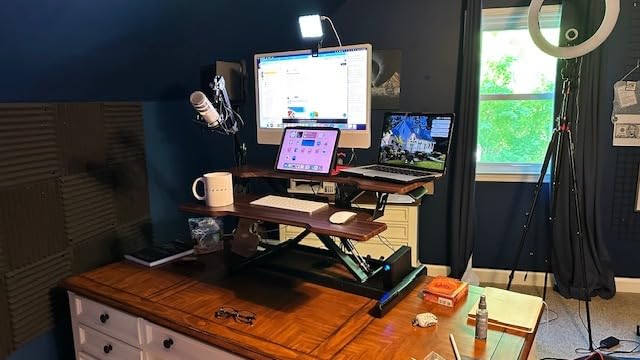 42 inch Standing Desk Converter, Height Adjustable Desktop Standing Desk with Keyboard Tray for Two Monitors, Sit to Stand up Desk Riser Computer Workstation for Home Office, Black customer photo 1