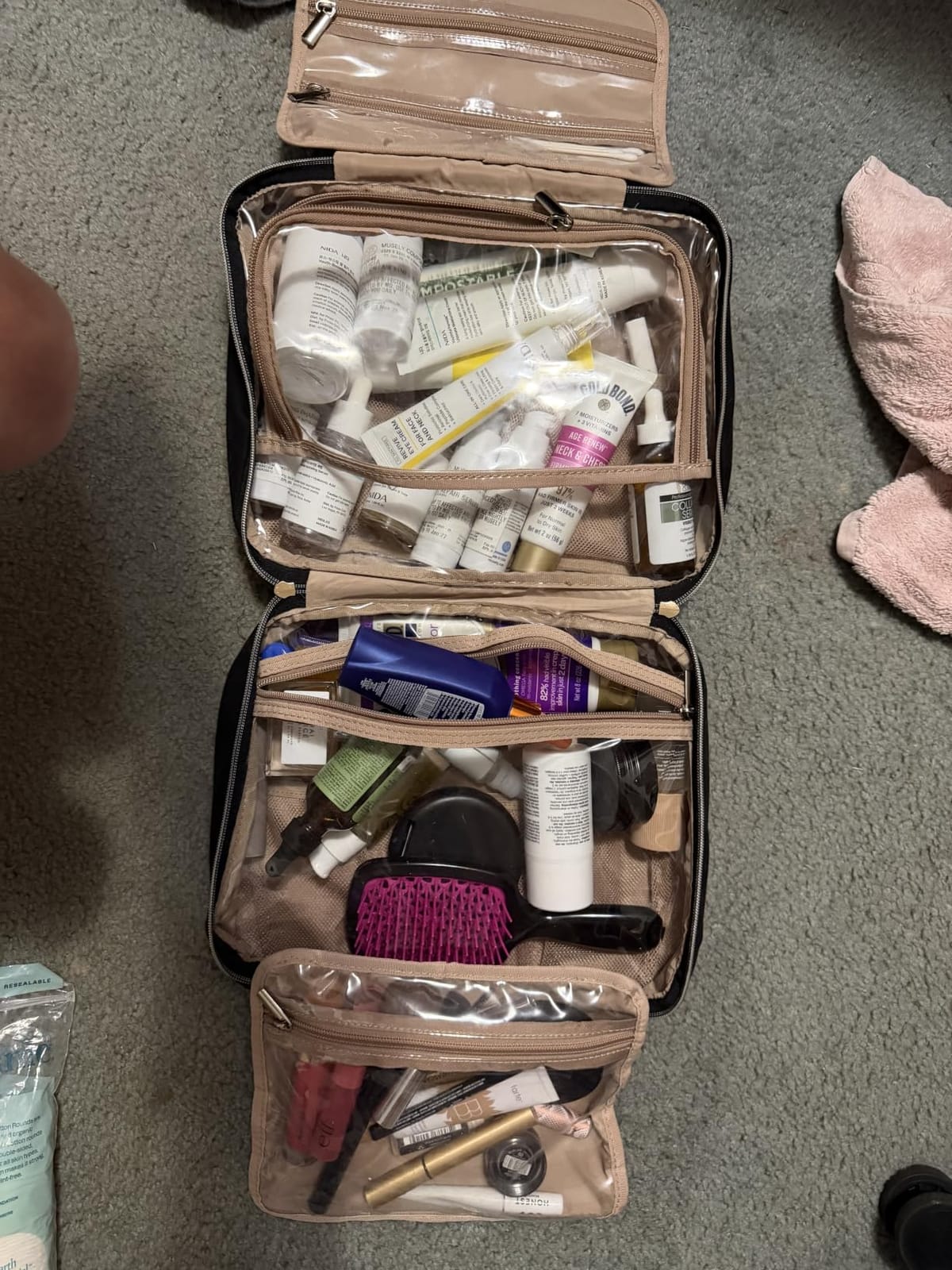 NISHEL Travel Toiletry Bag for women, Portable Hanging makeup Organizer | for Travel-Sized Shampoo, Conditioner, Brushes Set, makeup Accessories, Medium Size, Pink customer photo 1