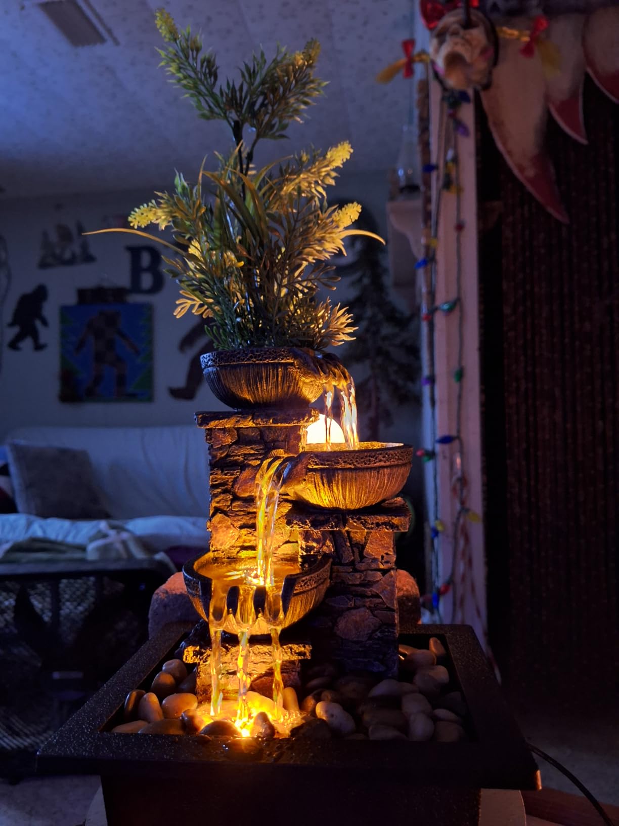 Kalona Tabletop Waterfall Fountain 3 Bowls with LED Light, Soothing Water Flow Sound, Zen Meditation Decor for Home and Office, Relaxation Water Fountains Indoor (23113) customer photo 2