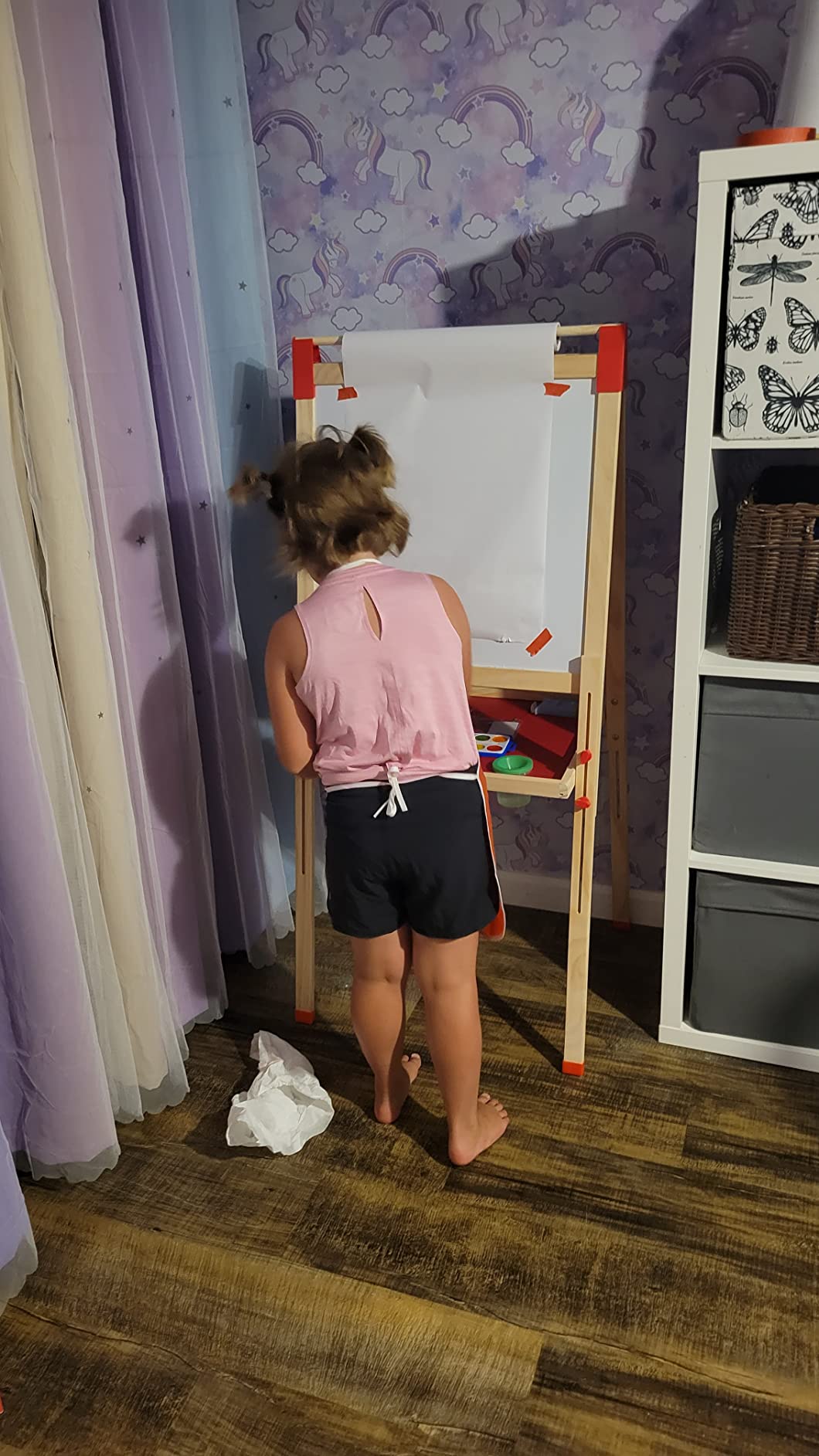 Blue Squid Art Easel for Kids with Paper Roll x 3, Includes 100+ Accessories, Double Sided Adjustable Wooden Painting Easel with Magnetic Chalk Board, White Board for Toddlers Ages 3-12 customer photo 1