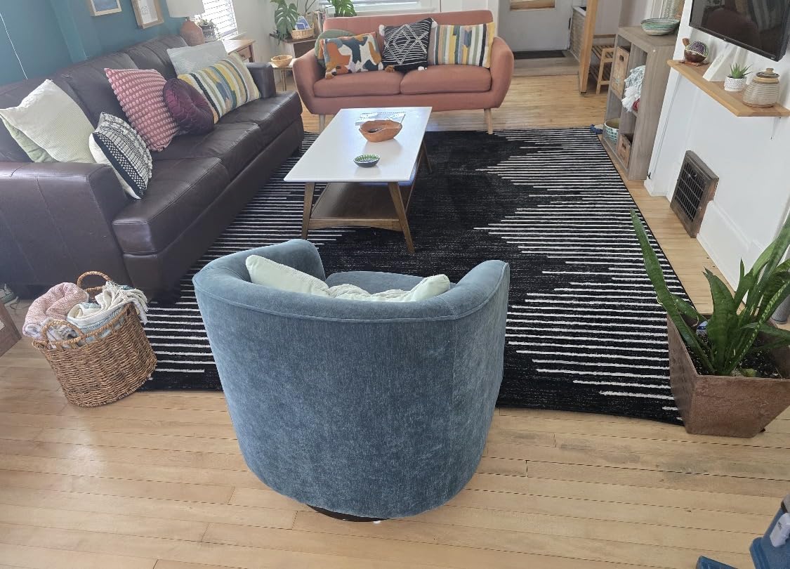 Rugshop Bohemian Stripe Stain Resistant Runner Rug Black 2'7