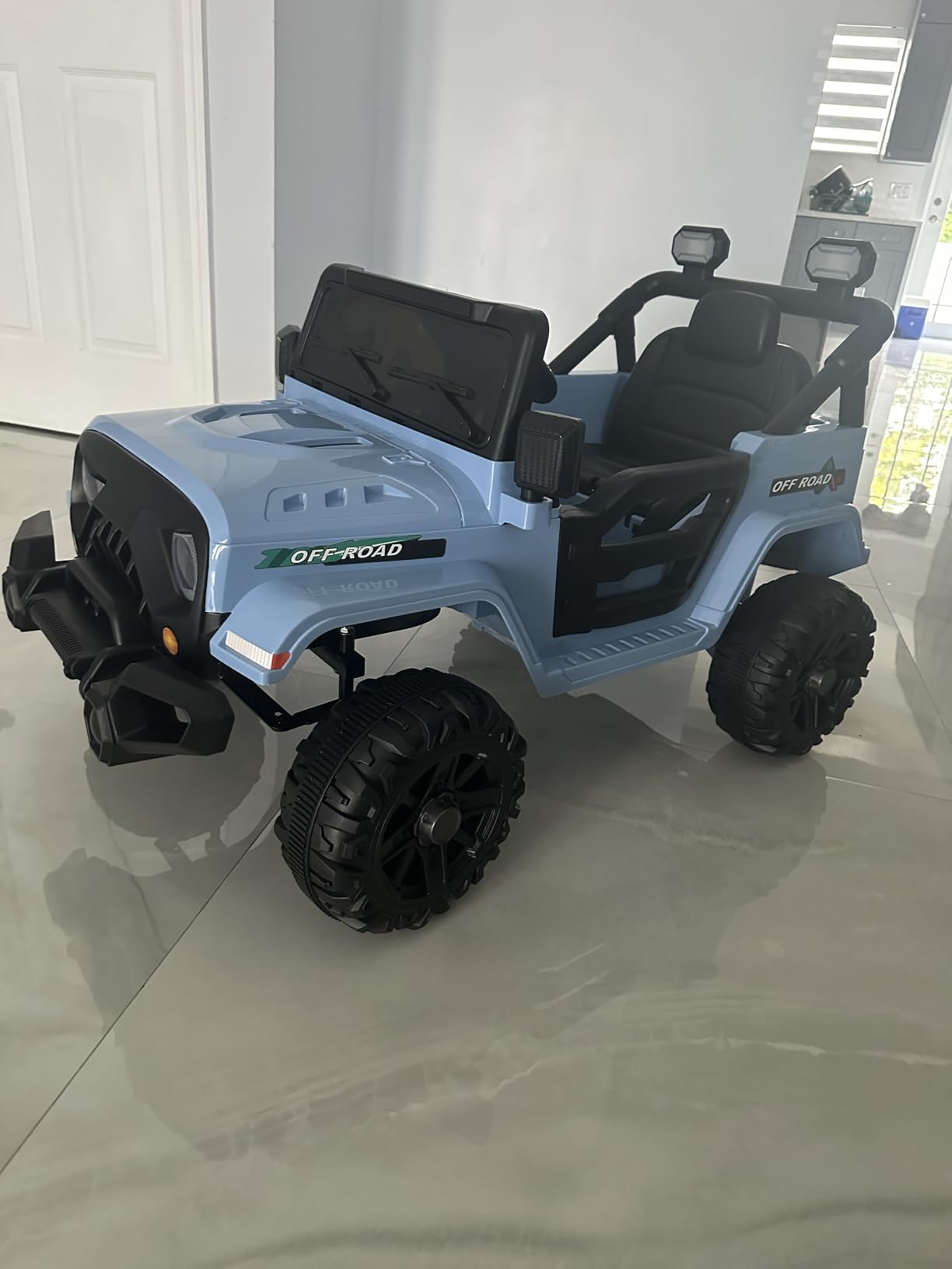 12V Kids Electric Ride on Truck Car Remote Control, Twin 35W Motors 3.5MPH Max Speed, Bluetooth Music Player, 4 Wheels Suspension LED Lights Safety Belt, Gift for Boys & Girls-Black customer photo 2