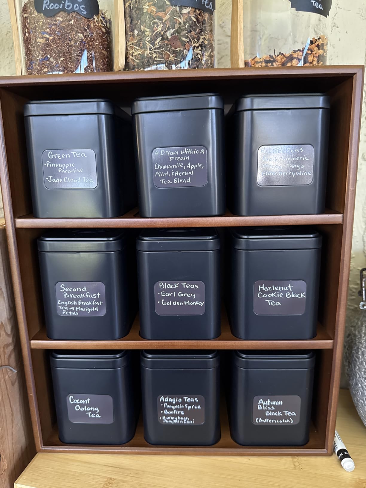 AllSpice Tea Organizer Rack with 9 Tins & 160 Magnetic Labels - Perfect for Bagged & Loose Leaf Tea Organization - Bamboo customer photo 1