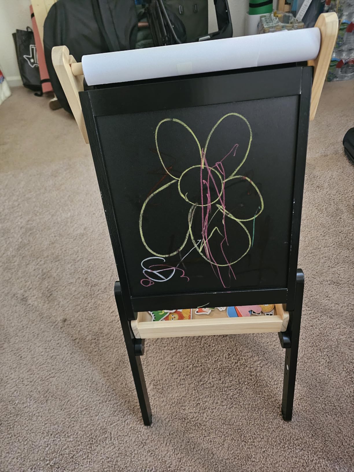3 in 1 Easel for Little Kids with Wood Tray, Double Sided Wooden Easel with Paper Roll, Magnetic Whiteboard & Dry Erase Black Chalkboard, Height Adjustable Painting Standing for Toddlers Childrens 2-5 customer photo 2