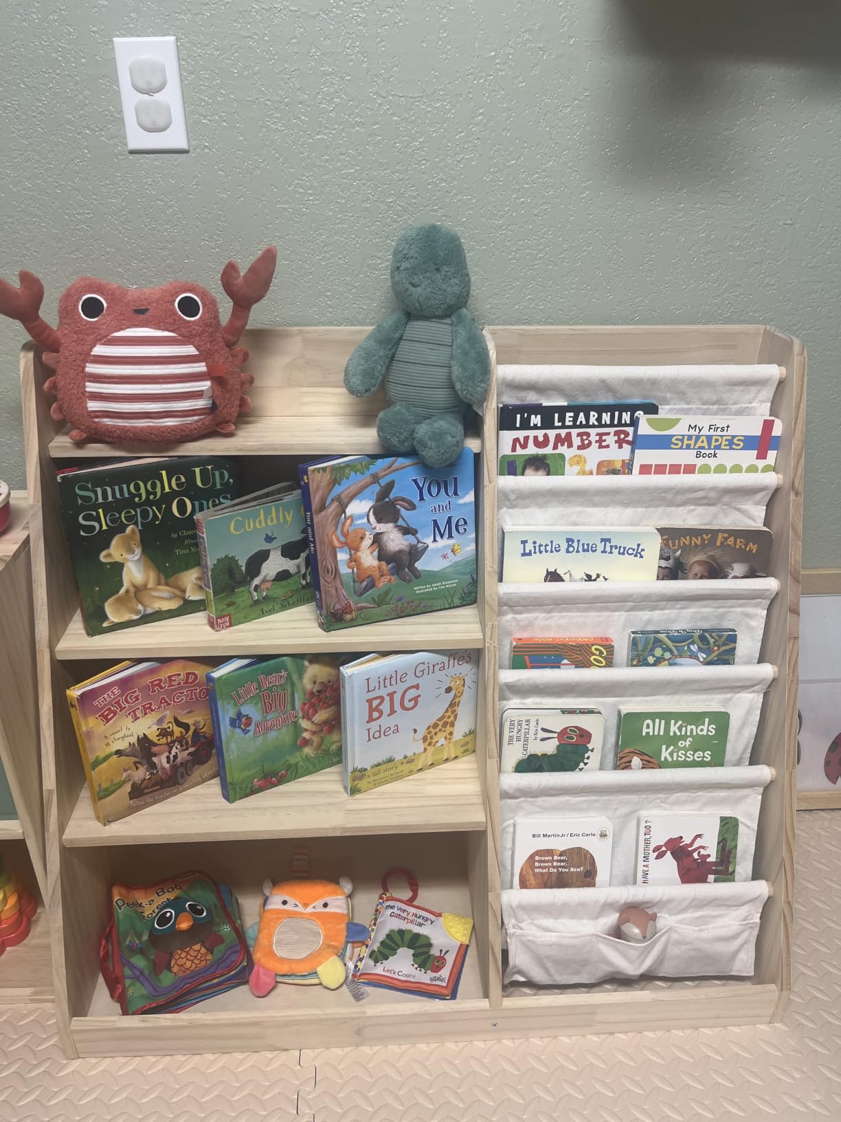 EXPERLAM Kids Bookshelf and Toy Storage Organizer, 4 Tier Wooden Kids Book Shelf with Sling Book Rack in Kids Room Playroom Nursery for Kids, Children, Toddlers customer photo 1