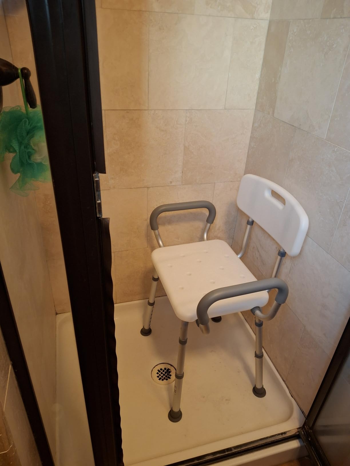 HOMLAND Shower Chair for Inside Shower with Padded Armrests and Back, Height Adjustable, Heavy Duty Shower Seat for Bathtub, Safety Bath Seat for Elderly, Adults, Handicap and Disabled, White customer photo 2