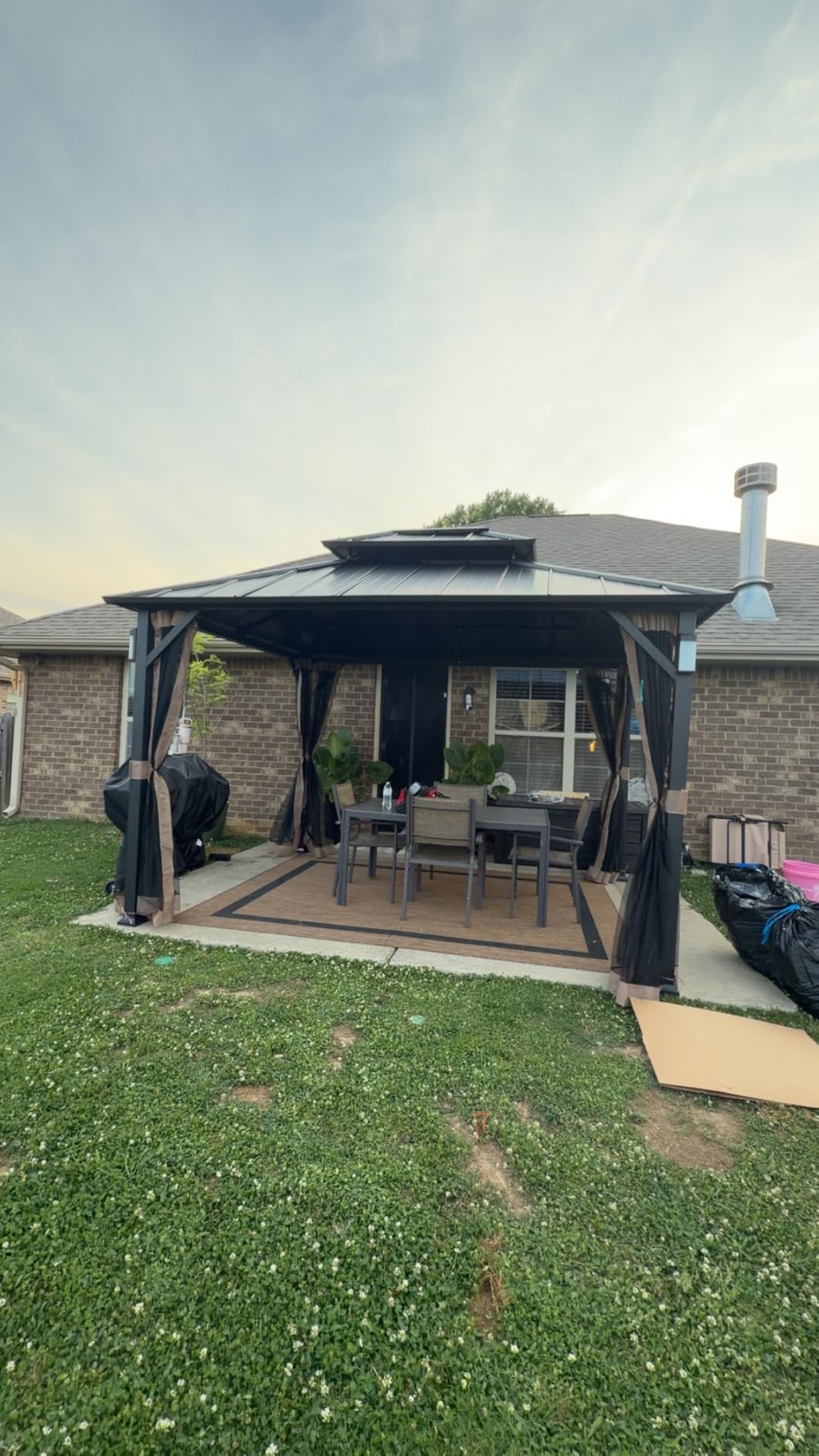 Modern Shade Hardtop Gazebo 10x10 with 4 LED Lights for Backyard, Black | Hard Top Gazebo with Galvanized Steel Double Roof, All-Weather Metal Gazebo with Sturdy Hooks, Mosquito Net for Patio, Garden customer photo 2