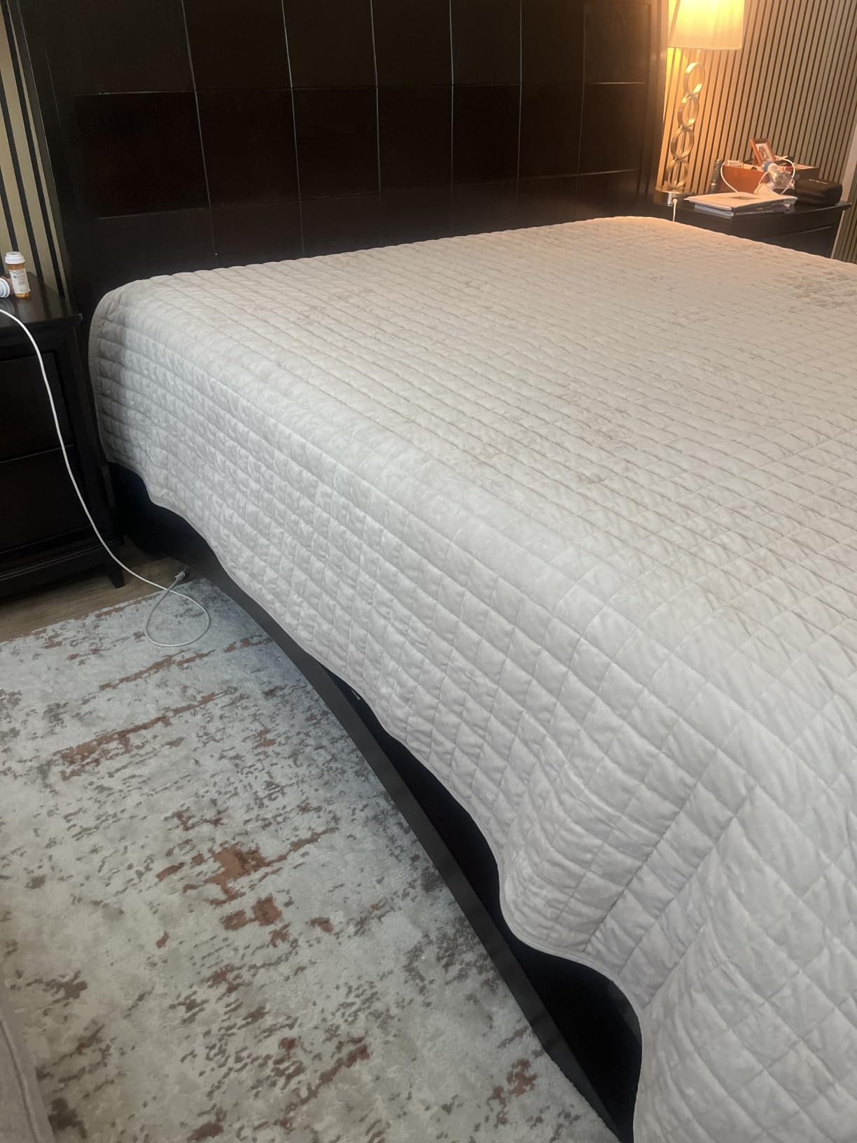 RECYCO Channel Box Stitch Velvet Quilt Set, Full Queen Size, Beige | Ultra Soft Lightweight Velvet Comforter, Luxury Oversized Bedspread Coverlet, Quilted Bedding Set for All Season with 2 Shams customer photo 1