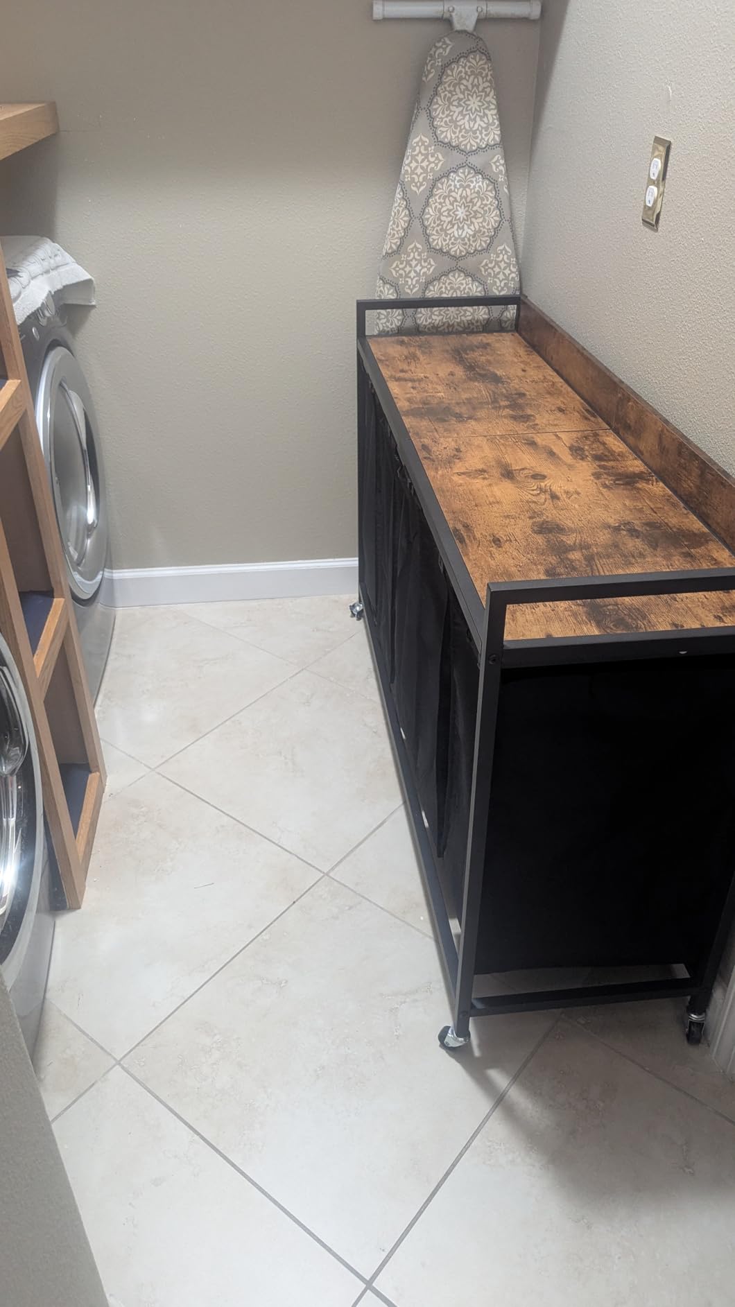 Herture Laundry Hamper with Shelf, Laundry Basket 4 Section, Laundry Sorter with Pull-Out Removable Large 4 Color Bags and Movable Wheels, Metal Frame, 4 x 15.87 Gallons (60L), Rustic Brown PF07XLN customer photo 1