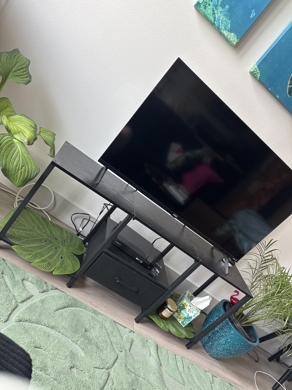JARHETUN TV Stand with LED Lights, Entertainment Center with Open Shelves and Fabric Drawer, Media Console for 55 Inch TV customer photo 1