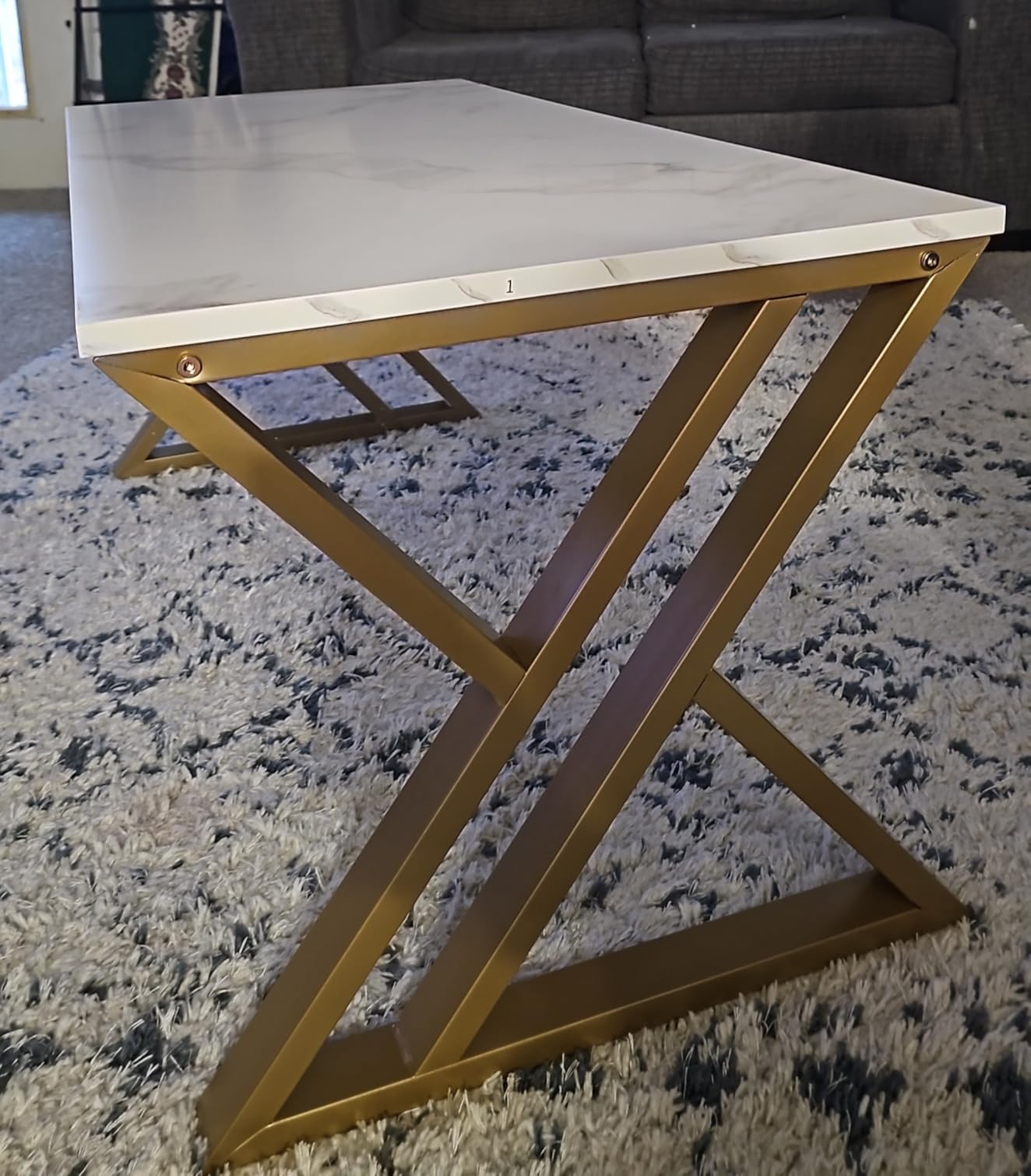 Wolawu Coffee Table White Living Room Center Table, Simple Modern Faux Marble Rectangular Tea Table with Sturdy Black Metal Frame, Industrial Wooden Coffee Table for Bedroom Home Office customer photo 1
