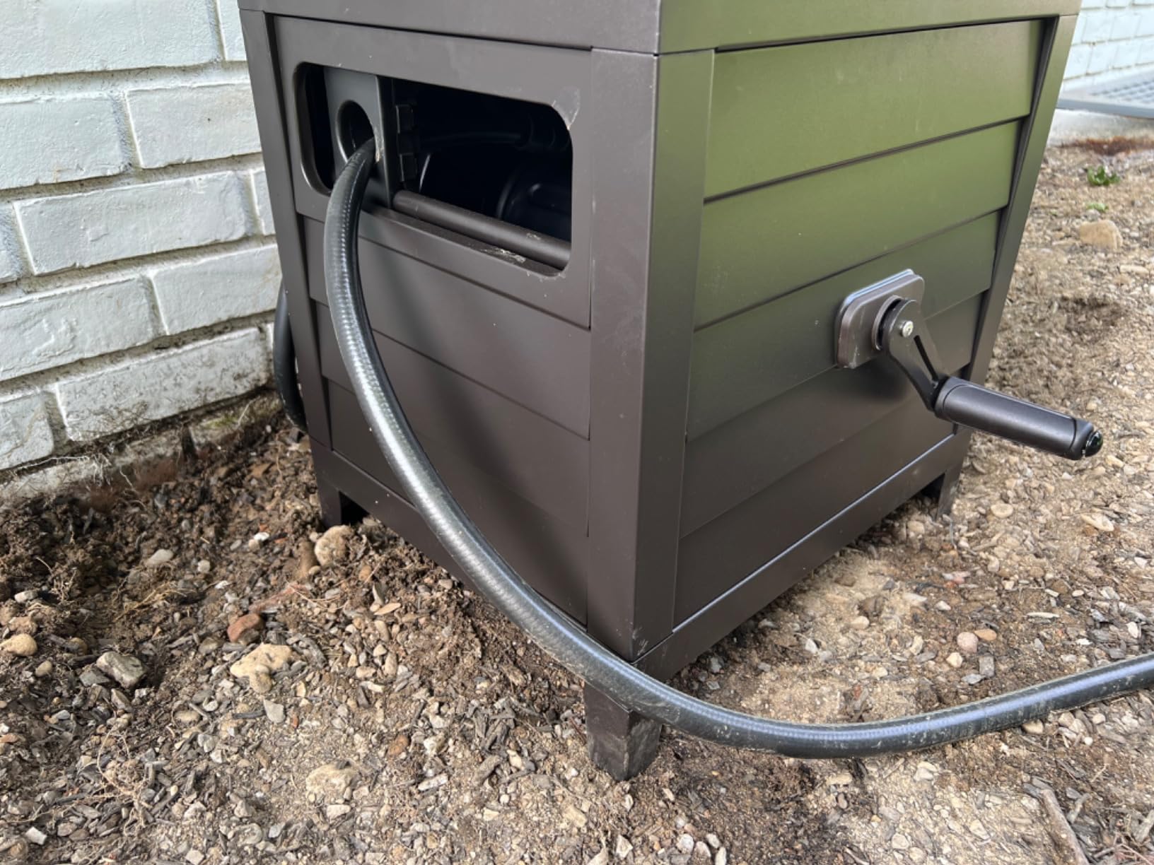 AQUAZILLA Metal Garden Hose Reel Deck box, Durable Steel Garden Hose Storage Box Cabinet, 150ft 5/8